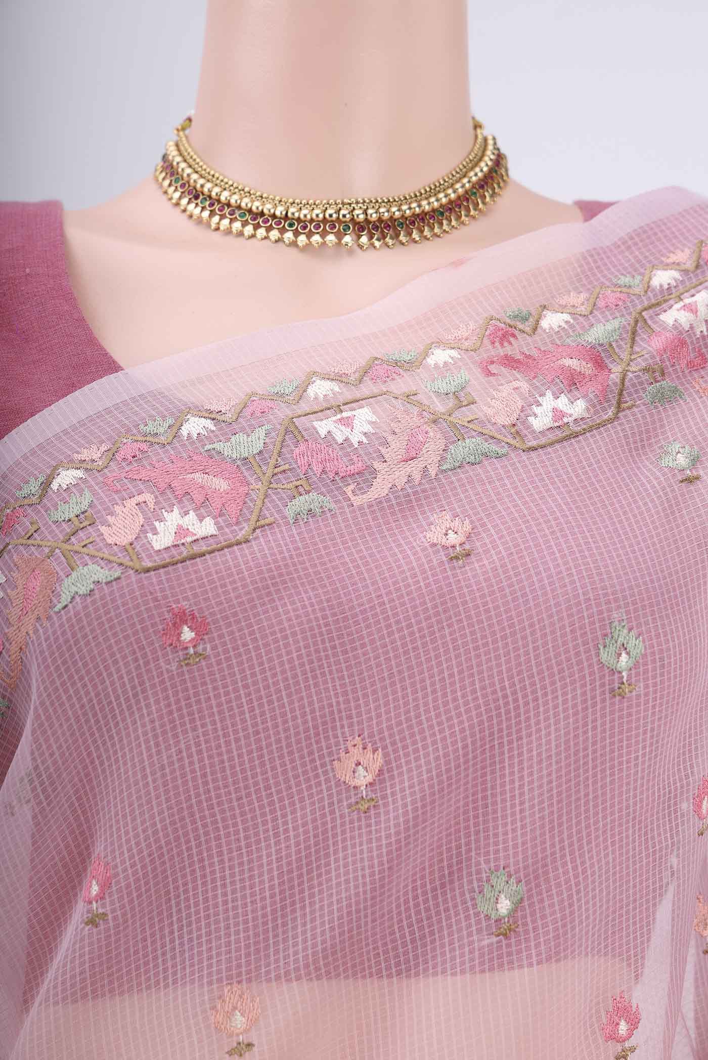 Rose pink Blended Kota Cotton Saree - Image 2