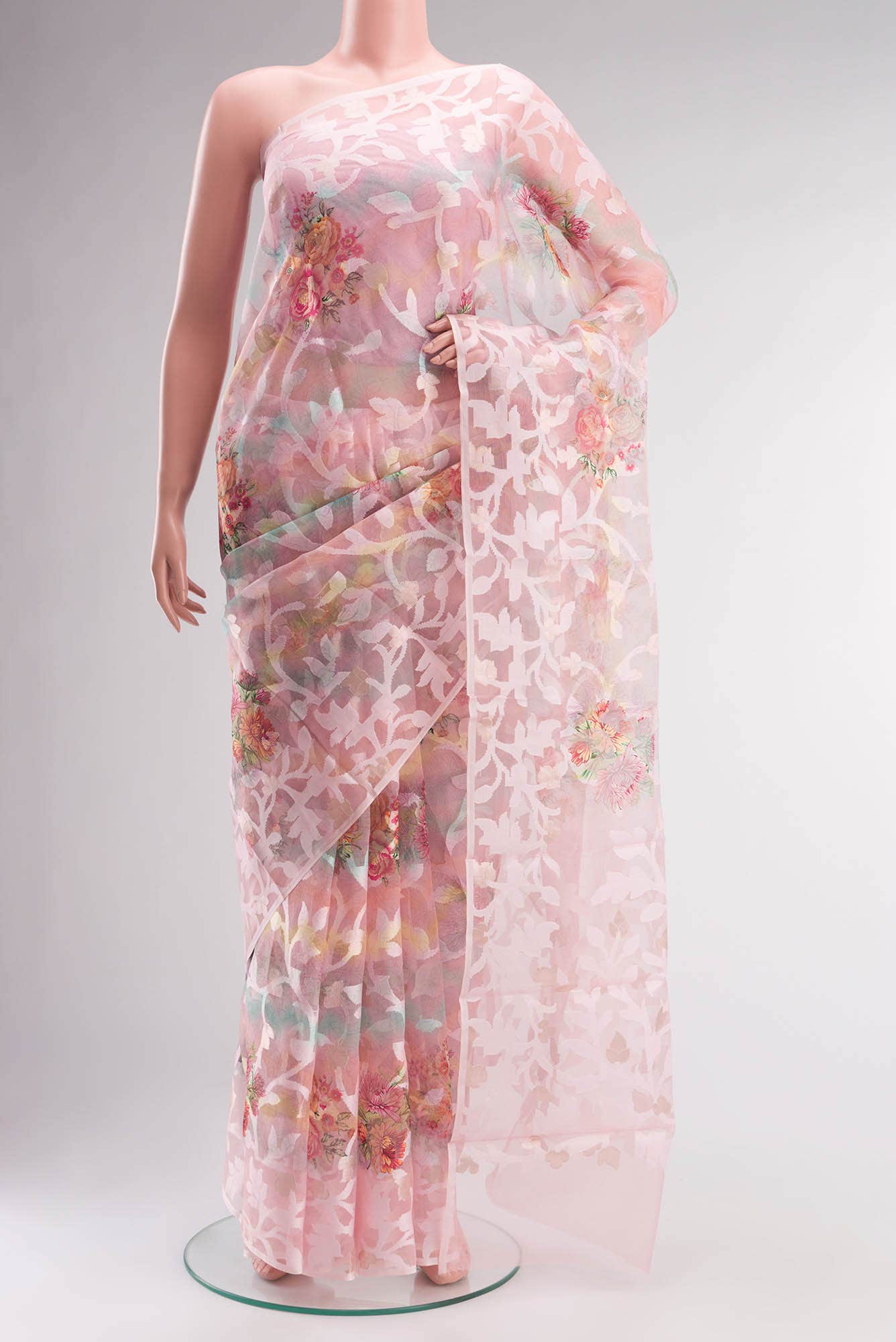 Rose pink Blended Organza Silk Saree