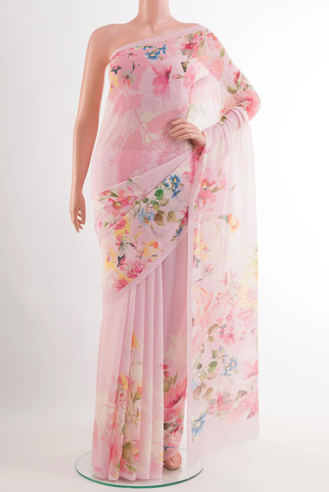 Rose pink Mysore Georgette Saree