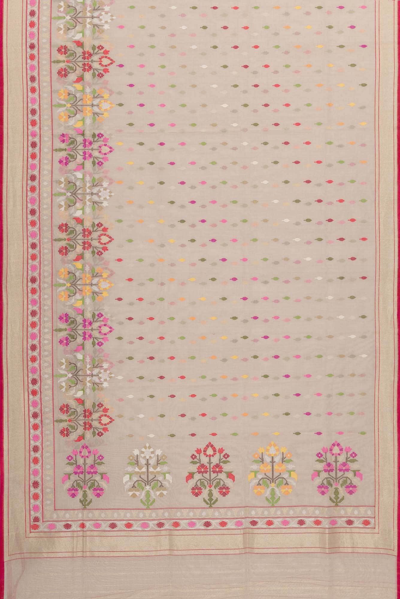 Pure Silk Pure Zari Rose pink Dual Tone Banarasi Cotton Saree - Image 4