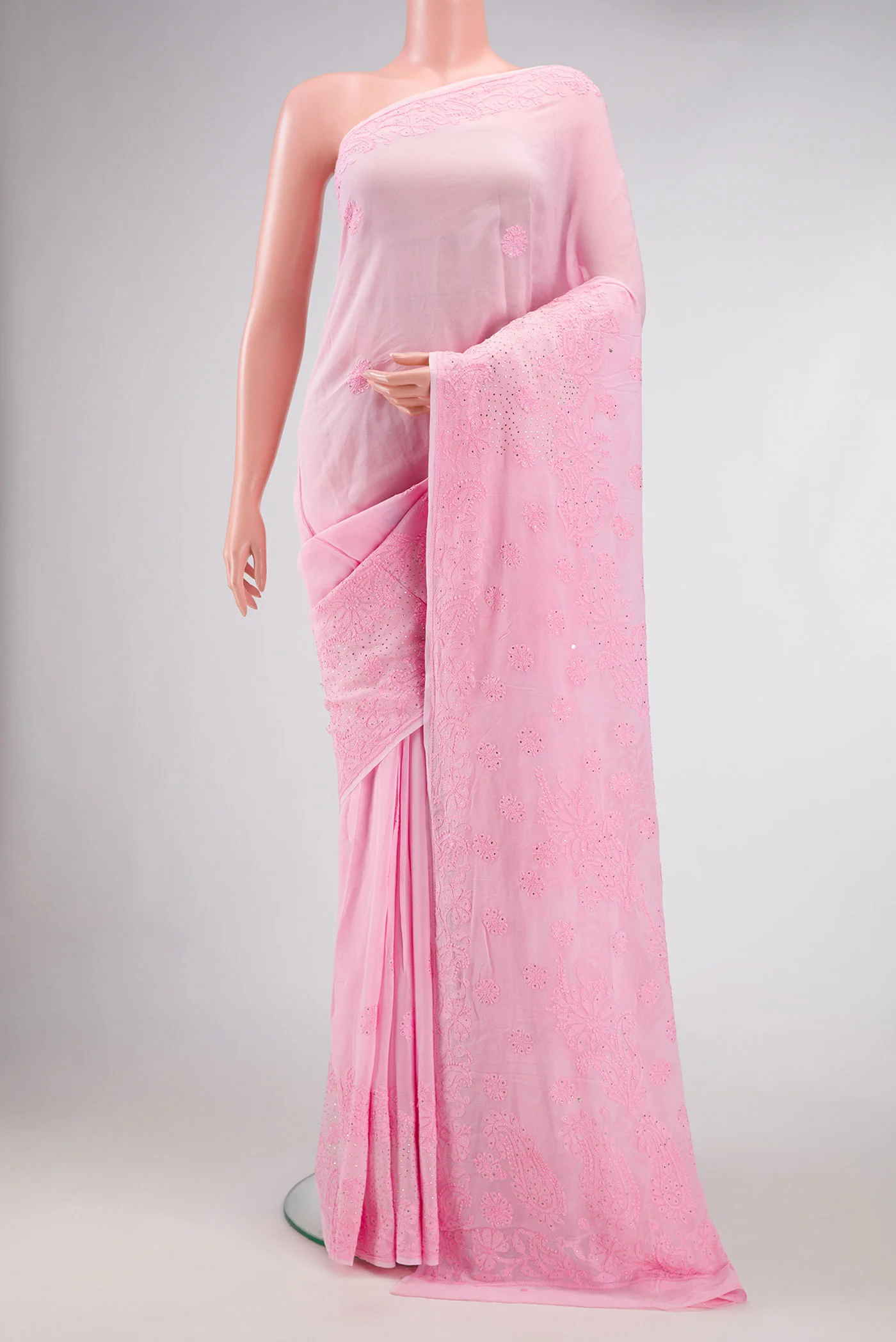Rose pink Chikankari Georgette Saree - Image 2