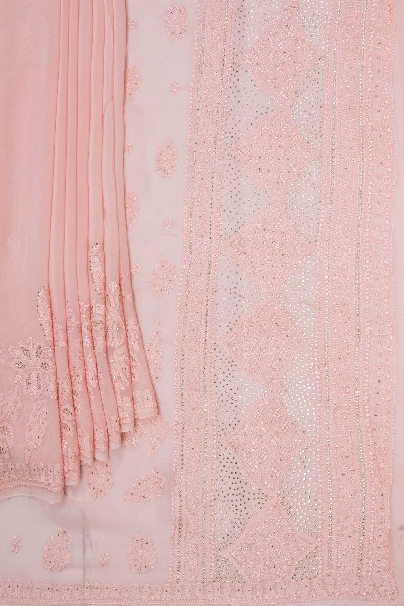 Rose pink Dual Tone Mysore Georgette Saree - Image 4