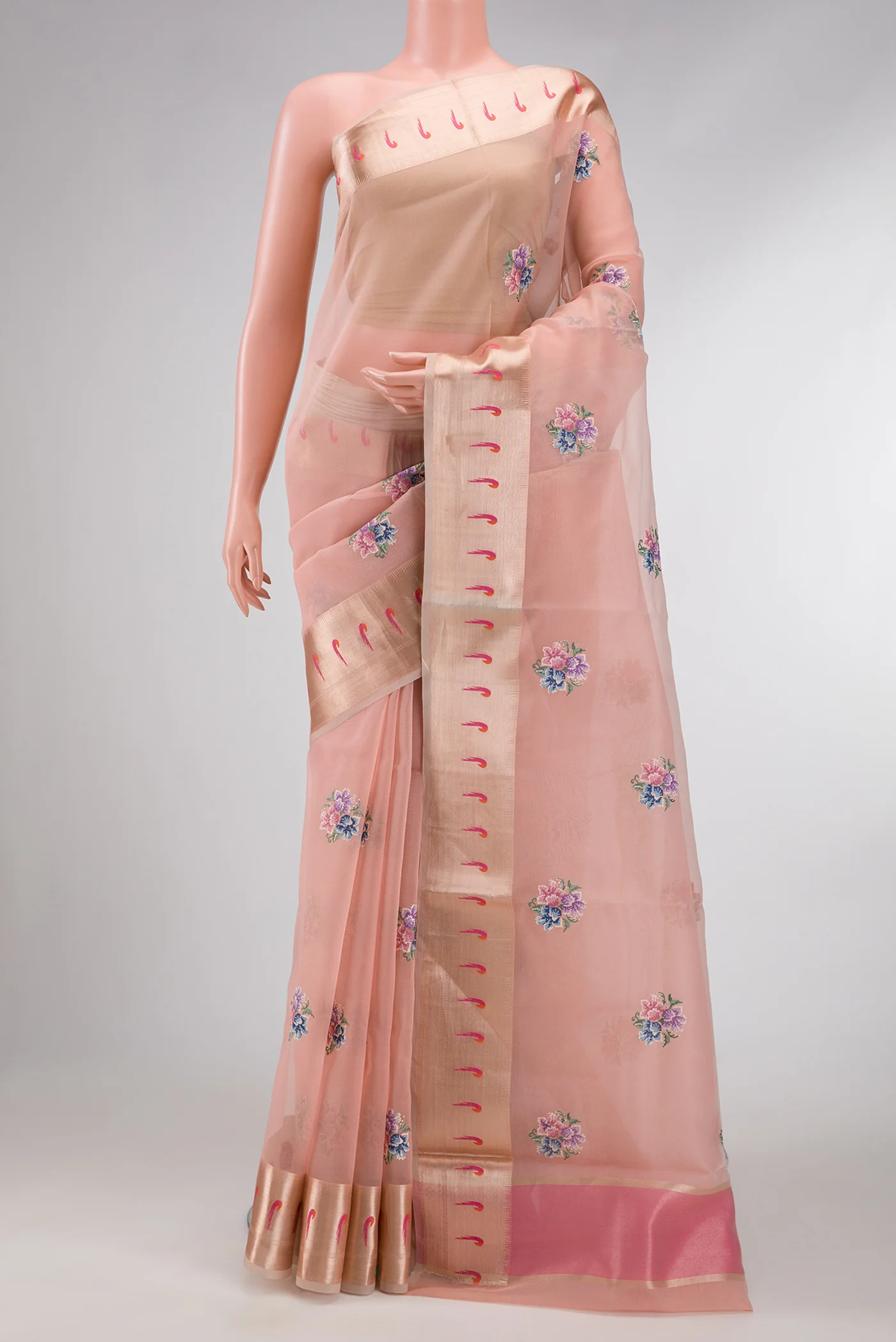 Rose pink Organza Silk Saree