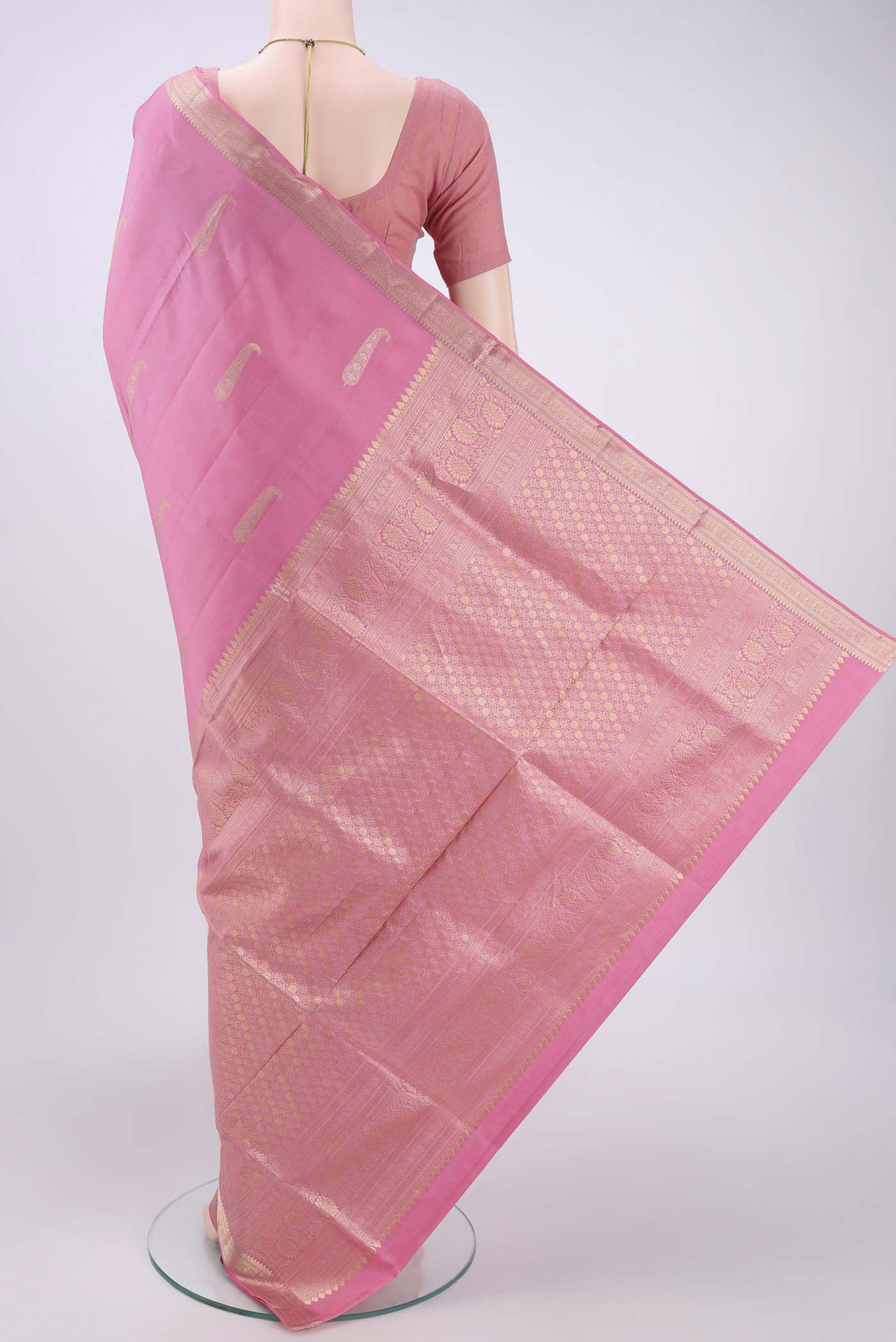 Rose pink Soft Silk Saree - Image 3