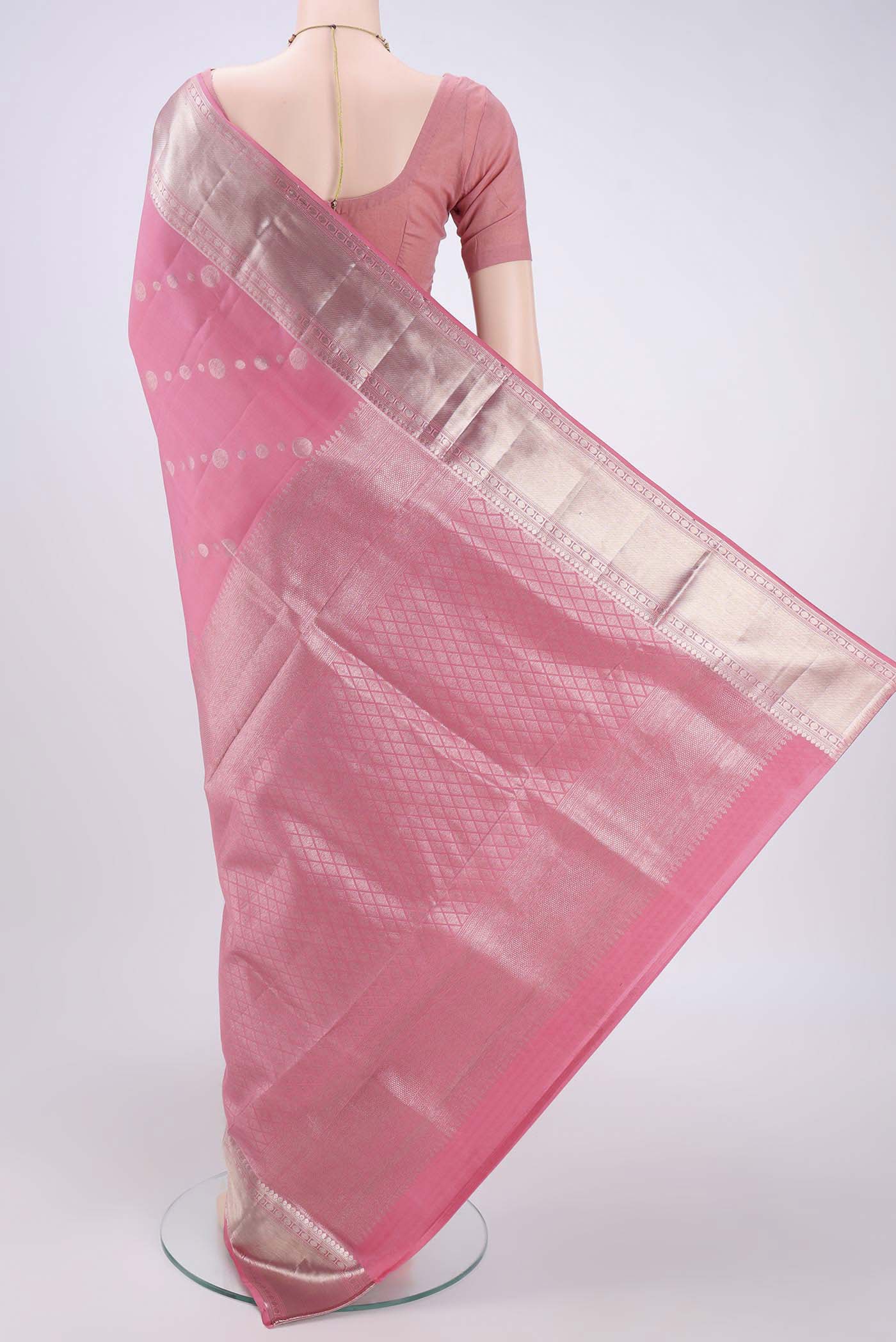 Rose pink Soft Silk Saree - Image 3
