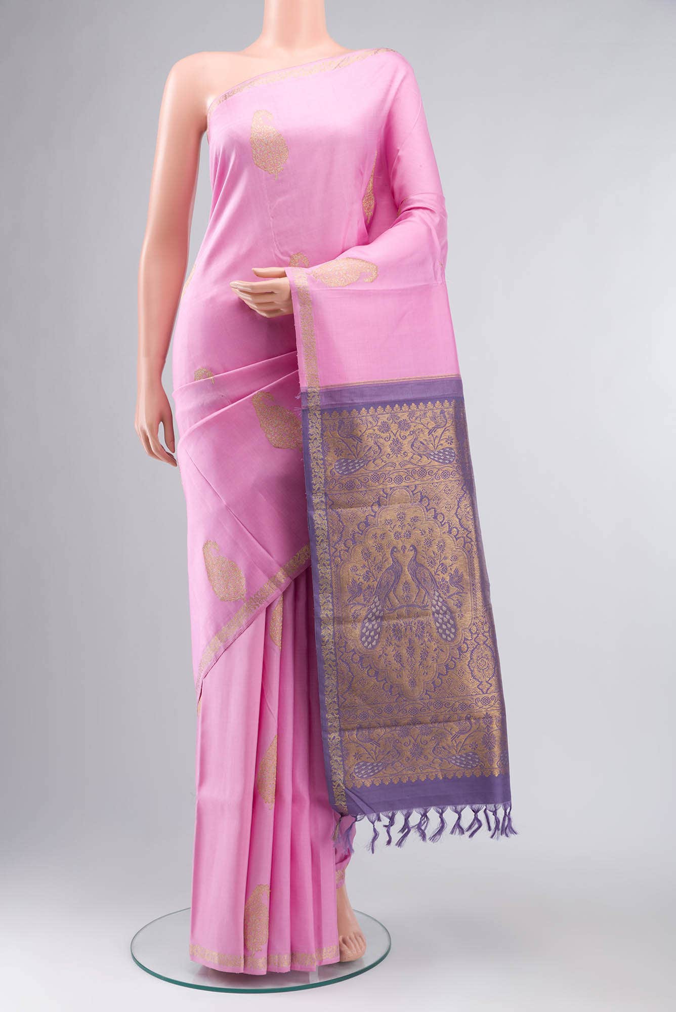 Rose pink Kanjivaram Silk Saree