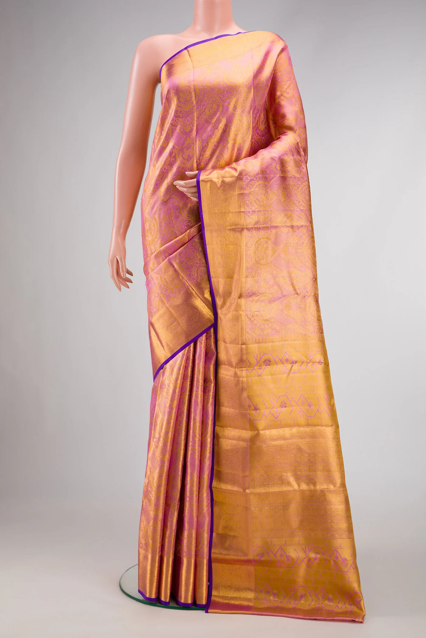 Rose pink Kanchipuram Tissue Silk Saree
