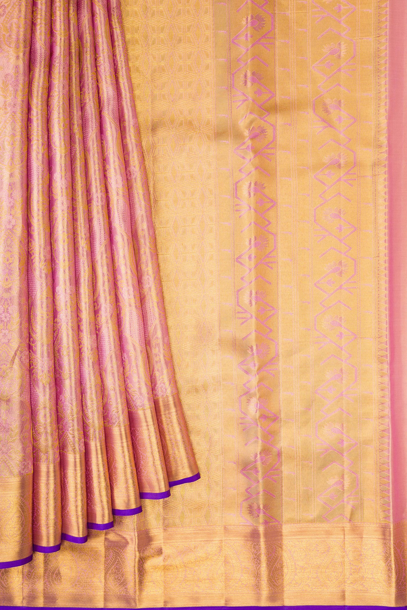 Rose pink Kanchipuram Tissue Silk Saree - Image 4