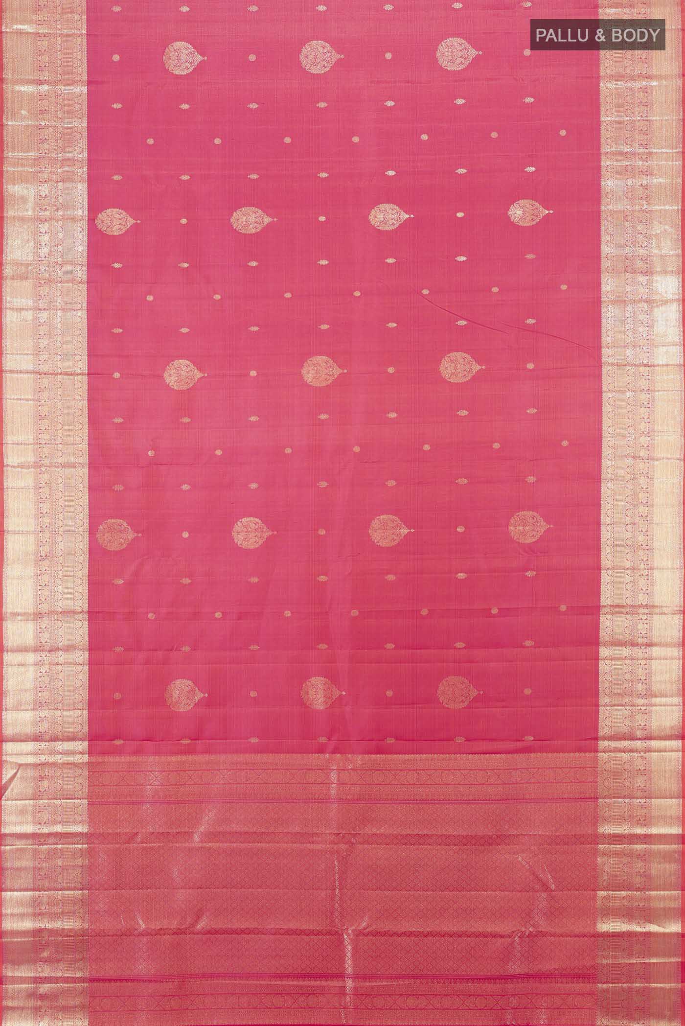 Pink with Orange Color Kanjivaram Silk Saree - Image 5