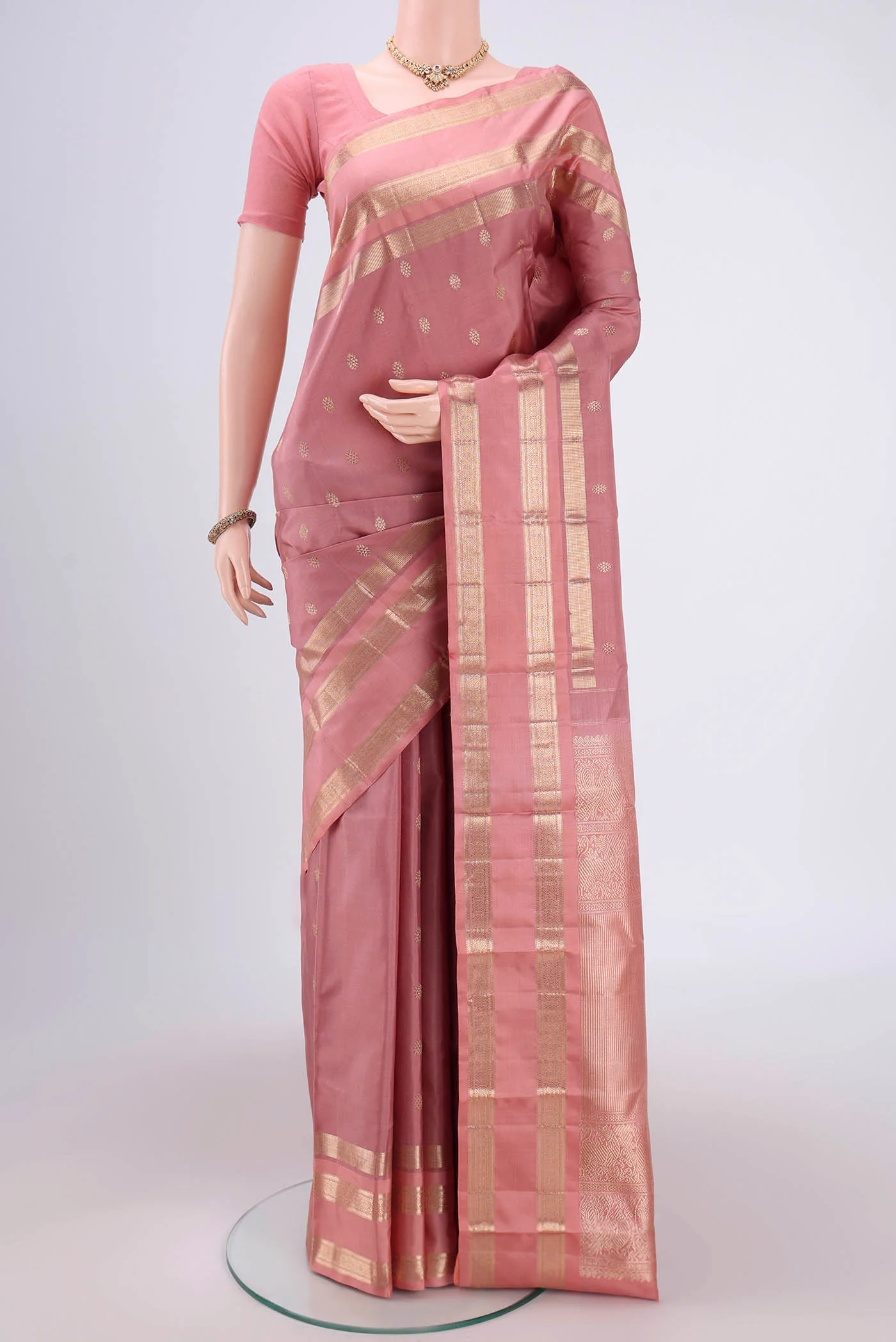 Rose pink Kanjivaram Silk Saree