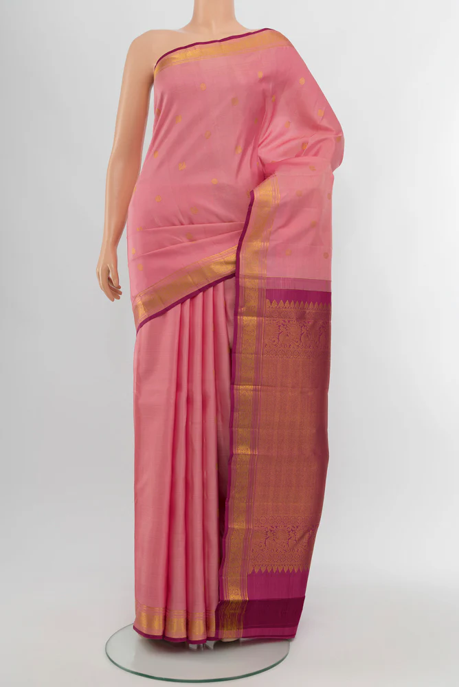 Rose pink Kanjivaram Silk Saree