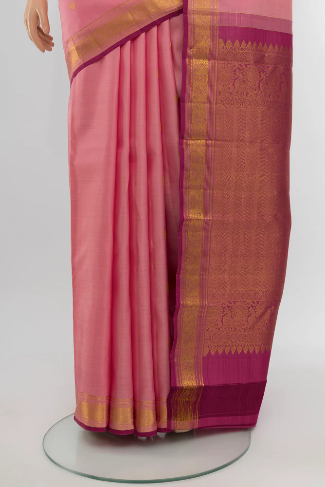 Rose pink Kanjivaram Silk Saree - Image 3