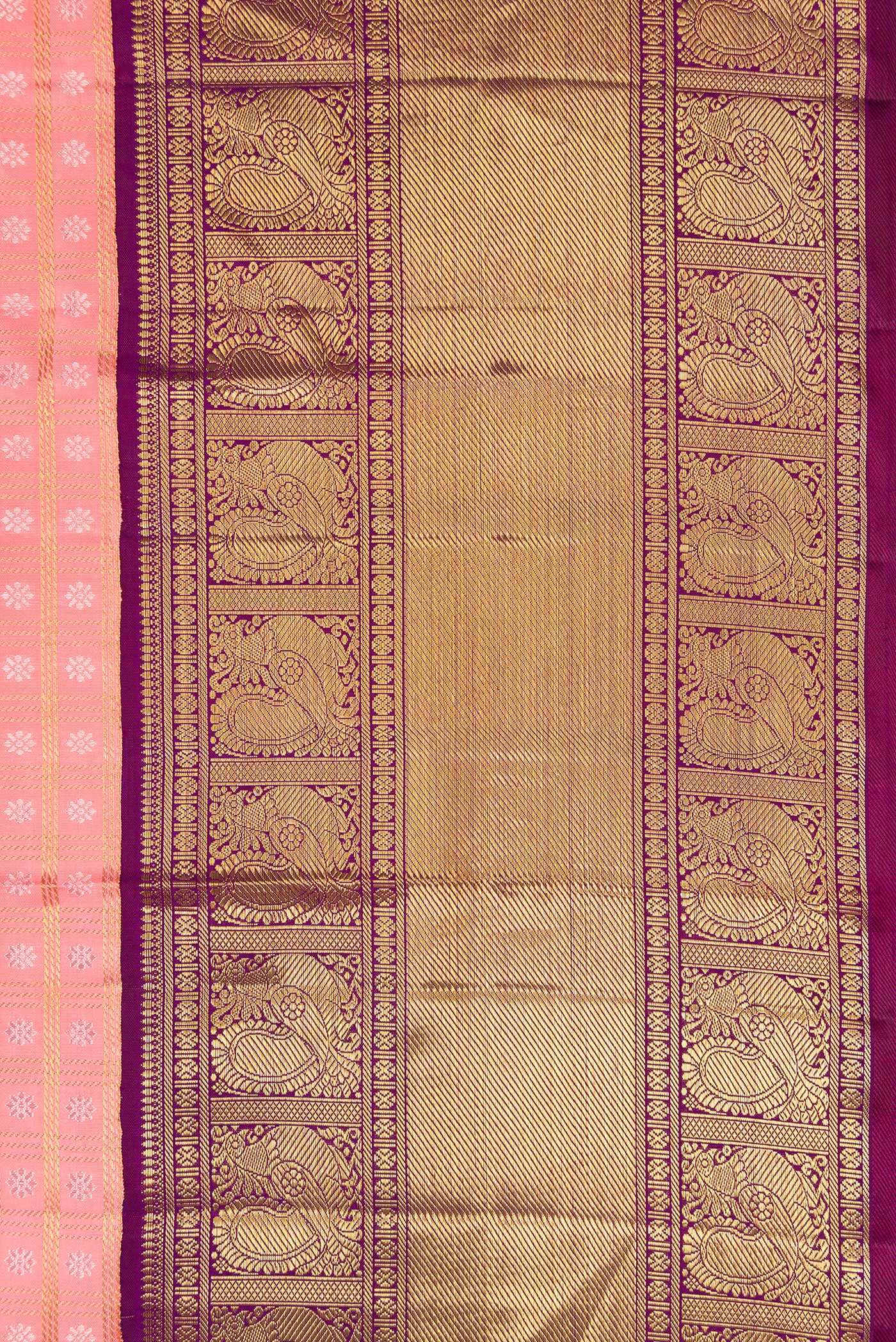 Pure Silk Pure Zari Rose pink Kanjivaram Saree - Image 3