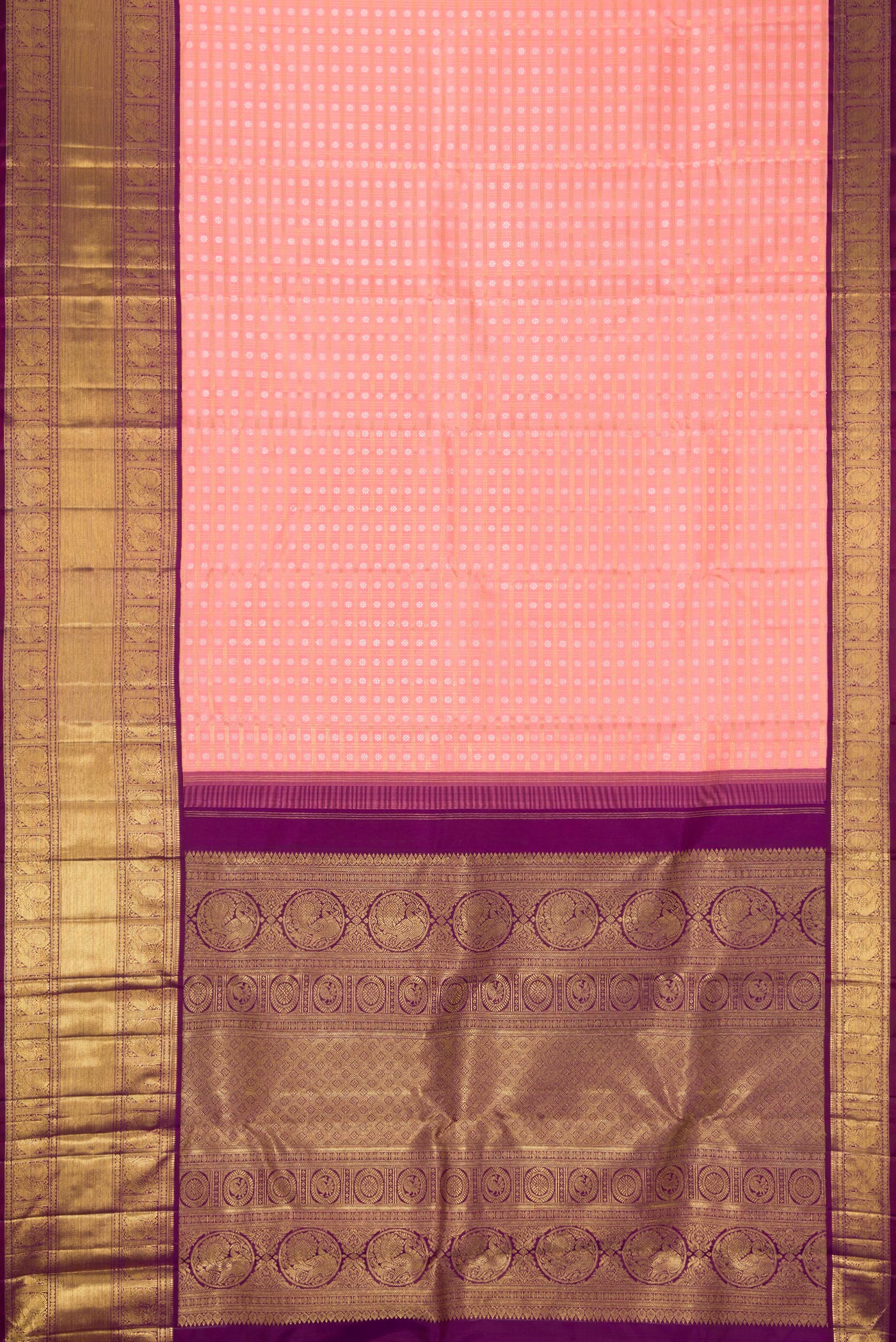 Pure Silk Pure Zari Rose pink Kanjivaram Saree - Image 6