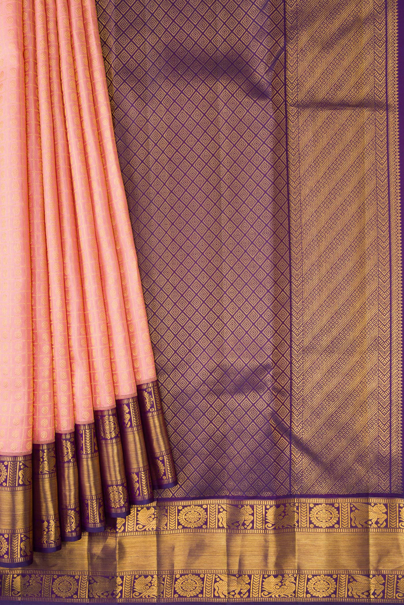 Rose pink Kanjivaram Silk Saree - Image 4
