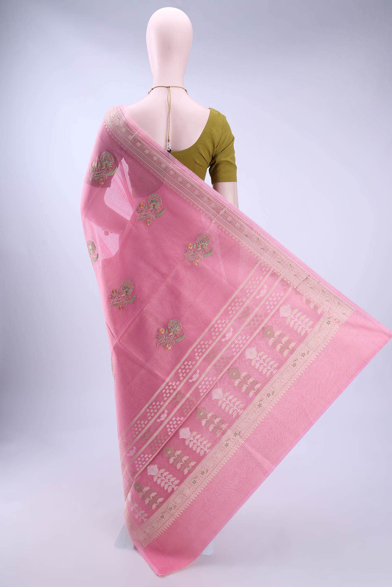 Rose pink Kota Cotton Saree - Image 2