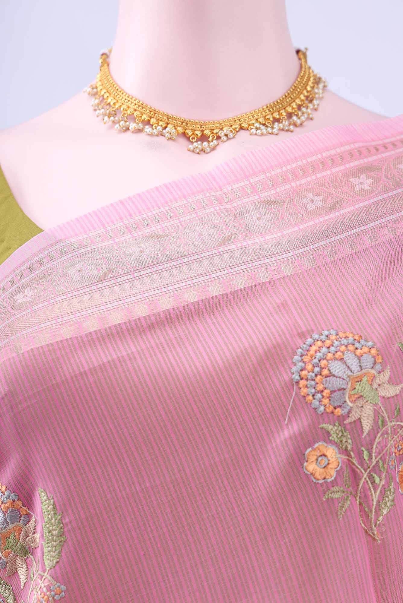 Rose pink Kota Cotton Saree - Image 3