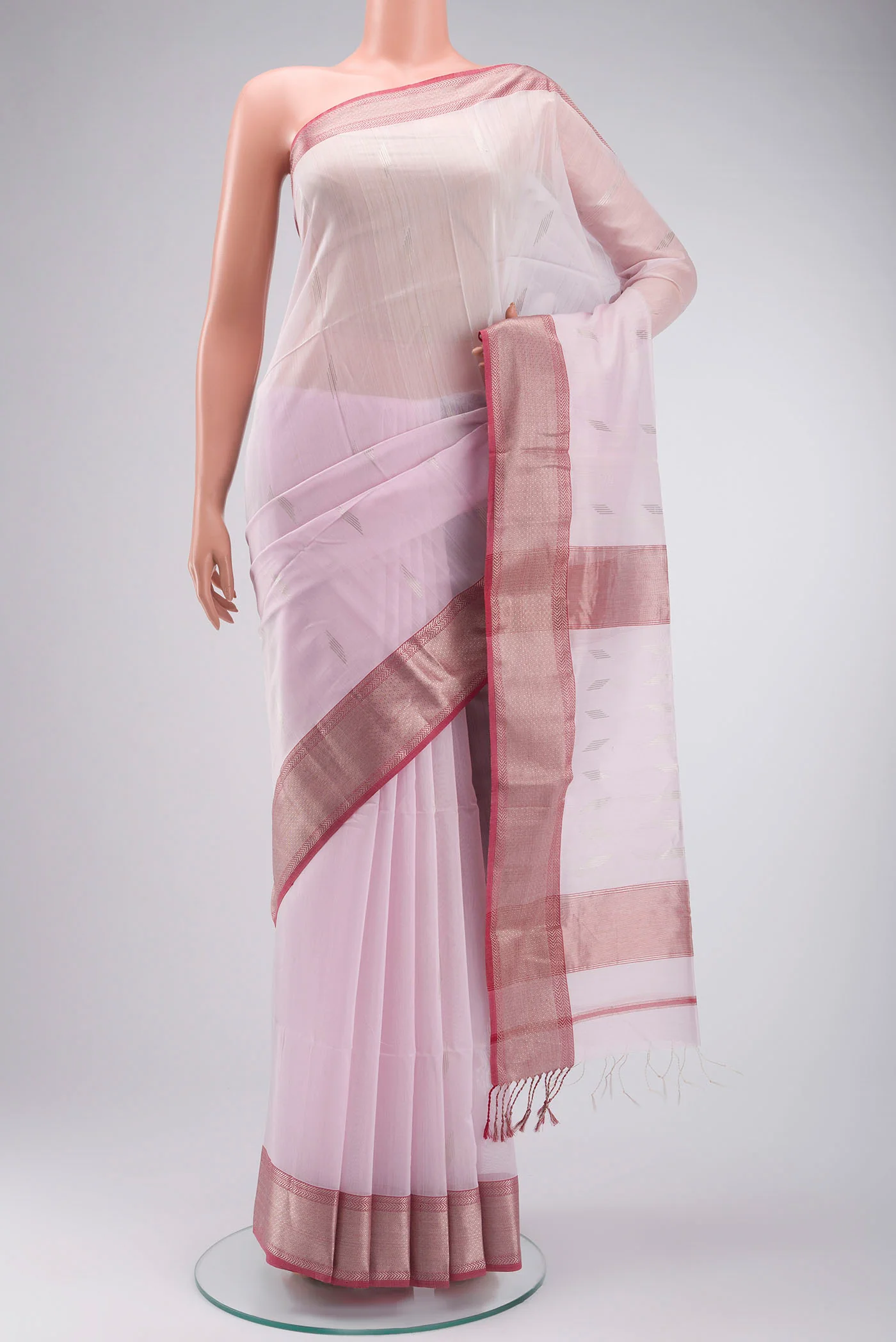 Rose pink Maheshwari Silk Cotton Saree