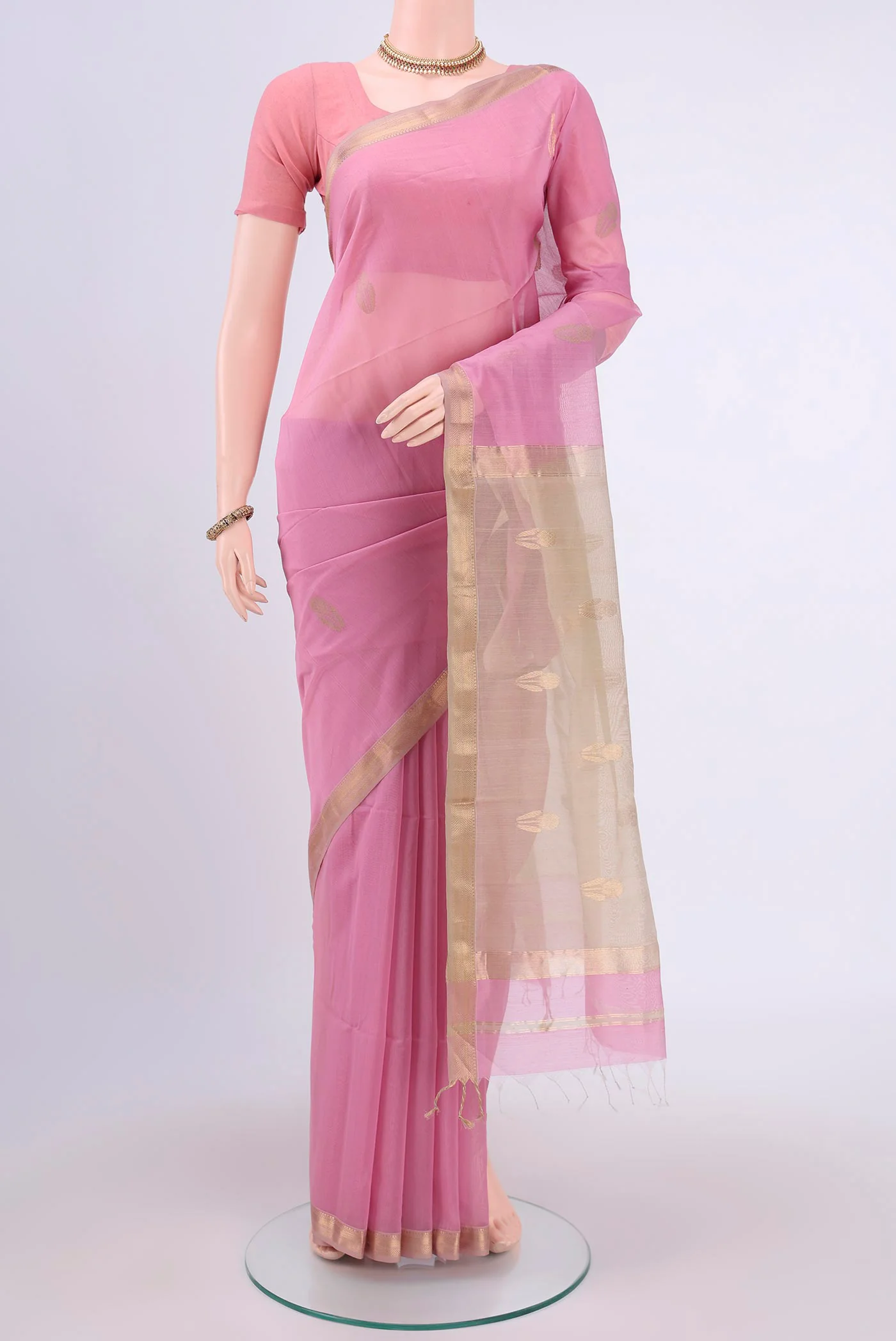 Rose pink Maheshwari Silk Cotton Saree