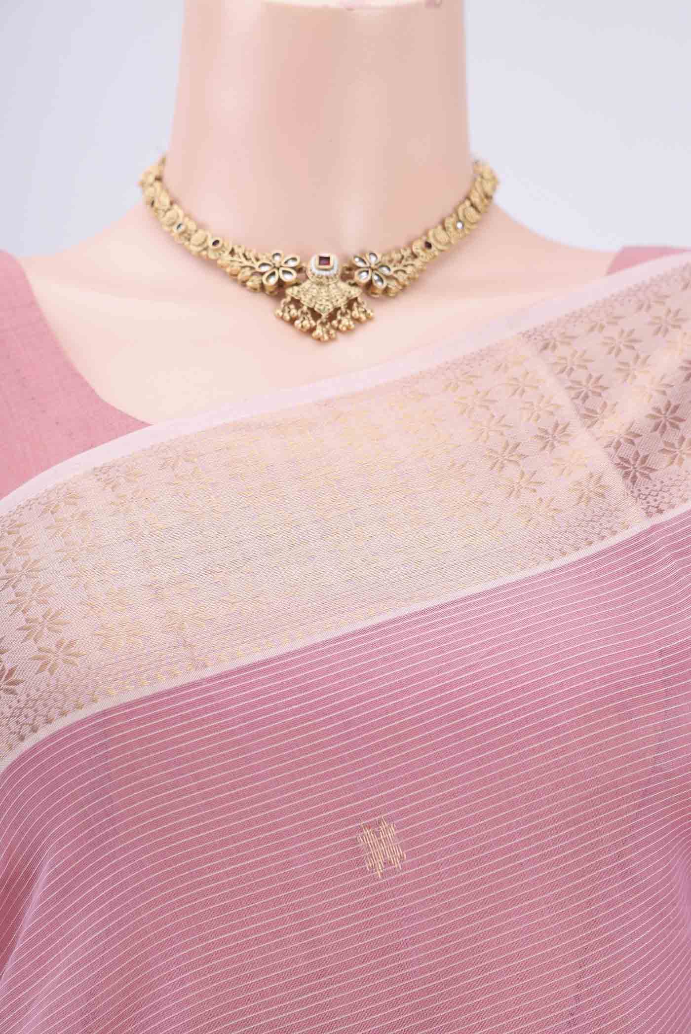 Rose pink Maheshwari Silk Cotton Saree - Image 2