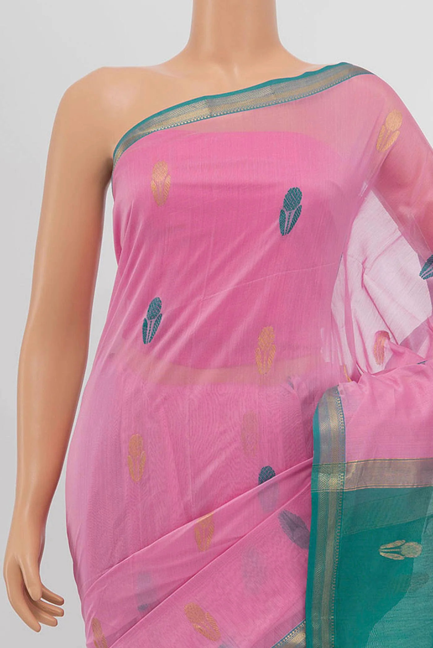 Rose pink Maheshwari Silk Saree - Image 2