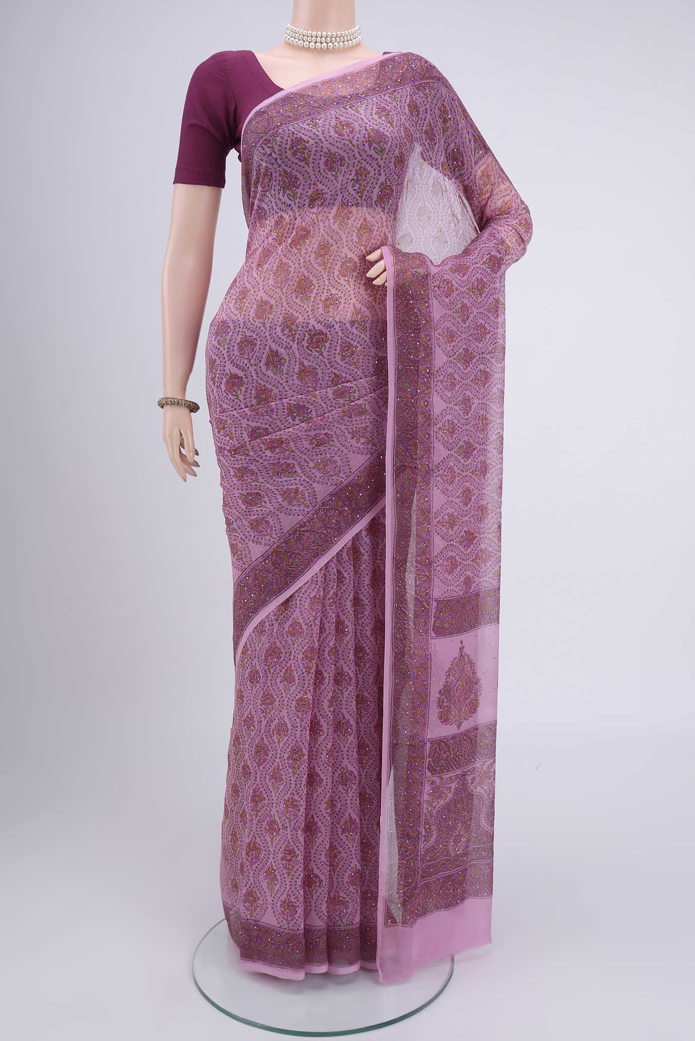 Rose pink Mysore Chiffon Saree