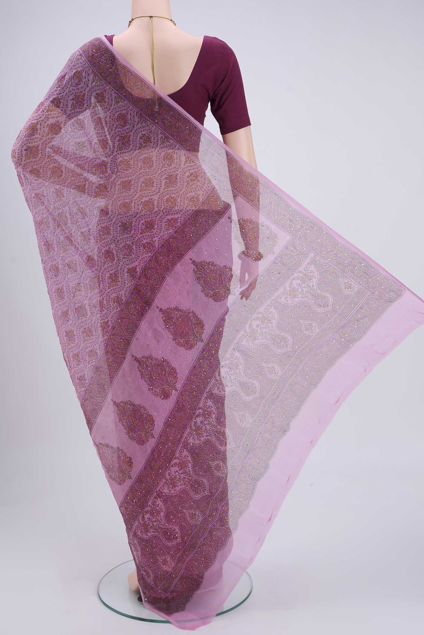 Rose pink Mysore Chiffon Saree - Image 3