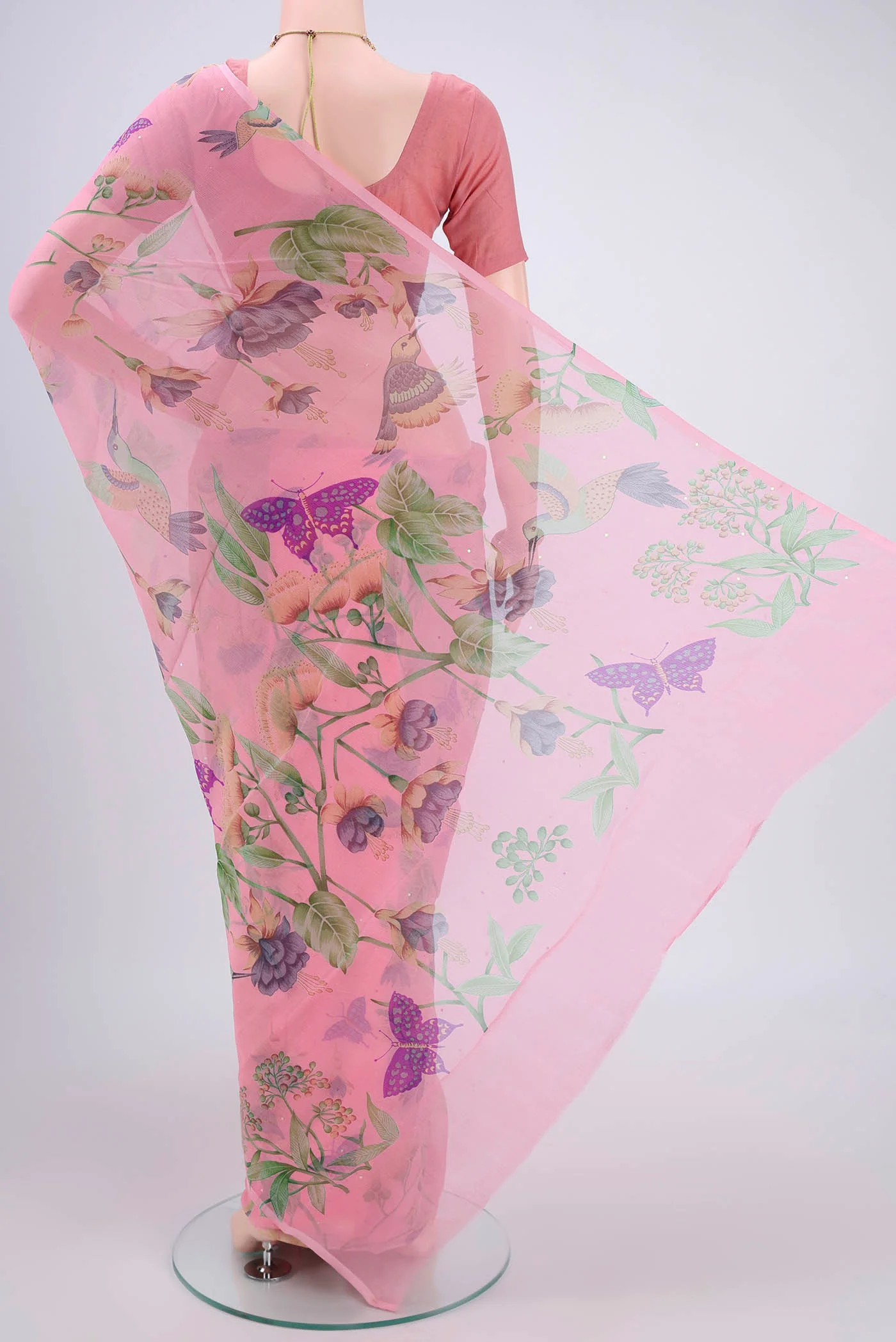 Rose pink Mysore Chiffon Saree - Image 3