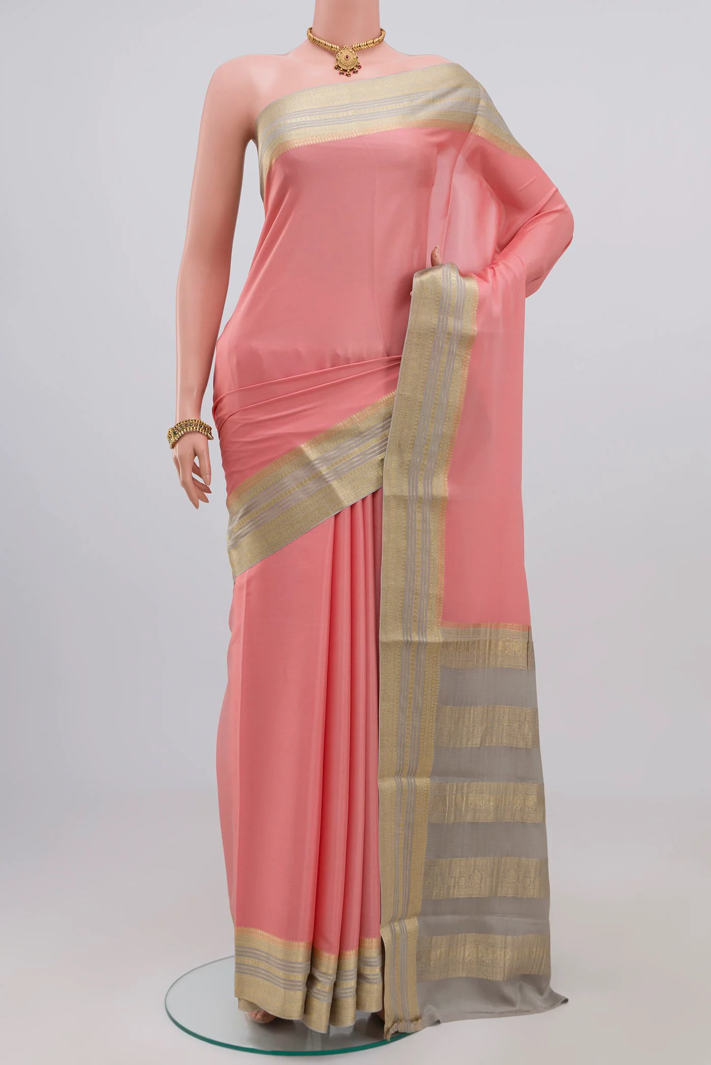 Rose pink Mysore Crepe Saree