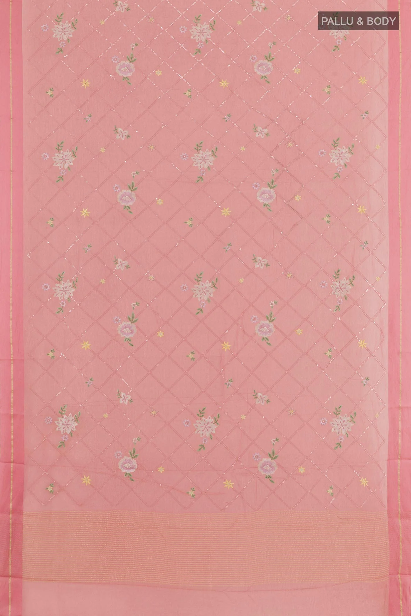 Rose pink Mysore Georgette Saree - Image 3