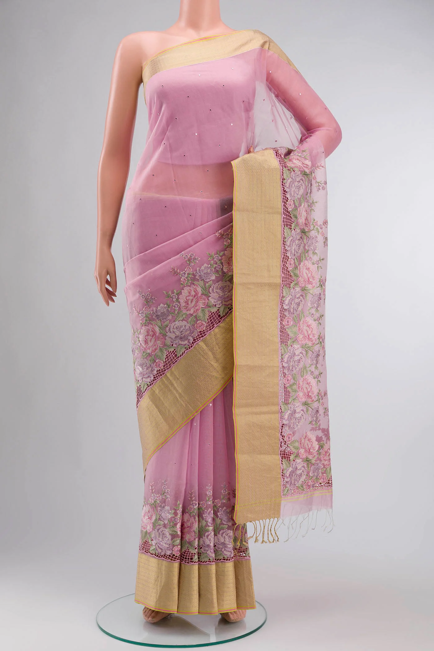 Rose pink Organza Silk Saree