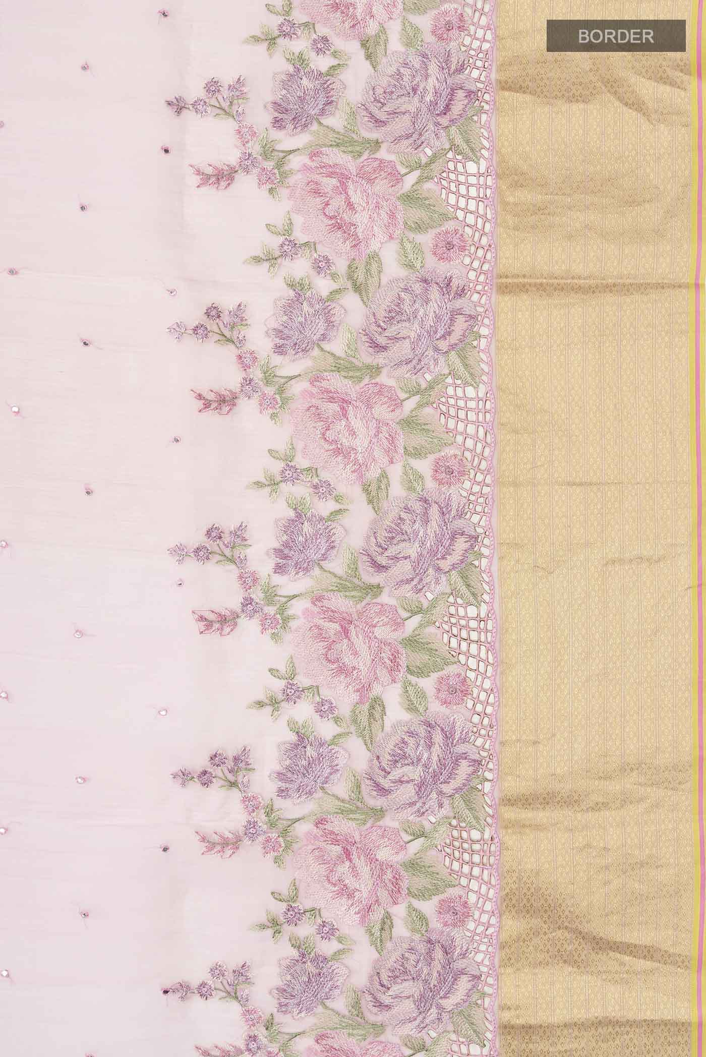 Rose pink Organza Silk Saree - Image 3