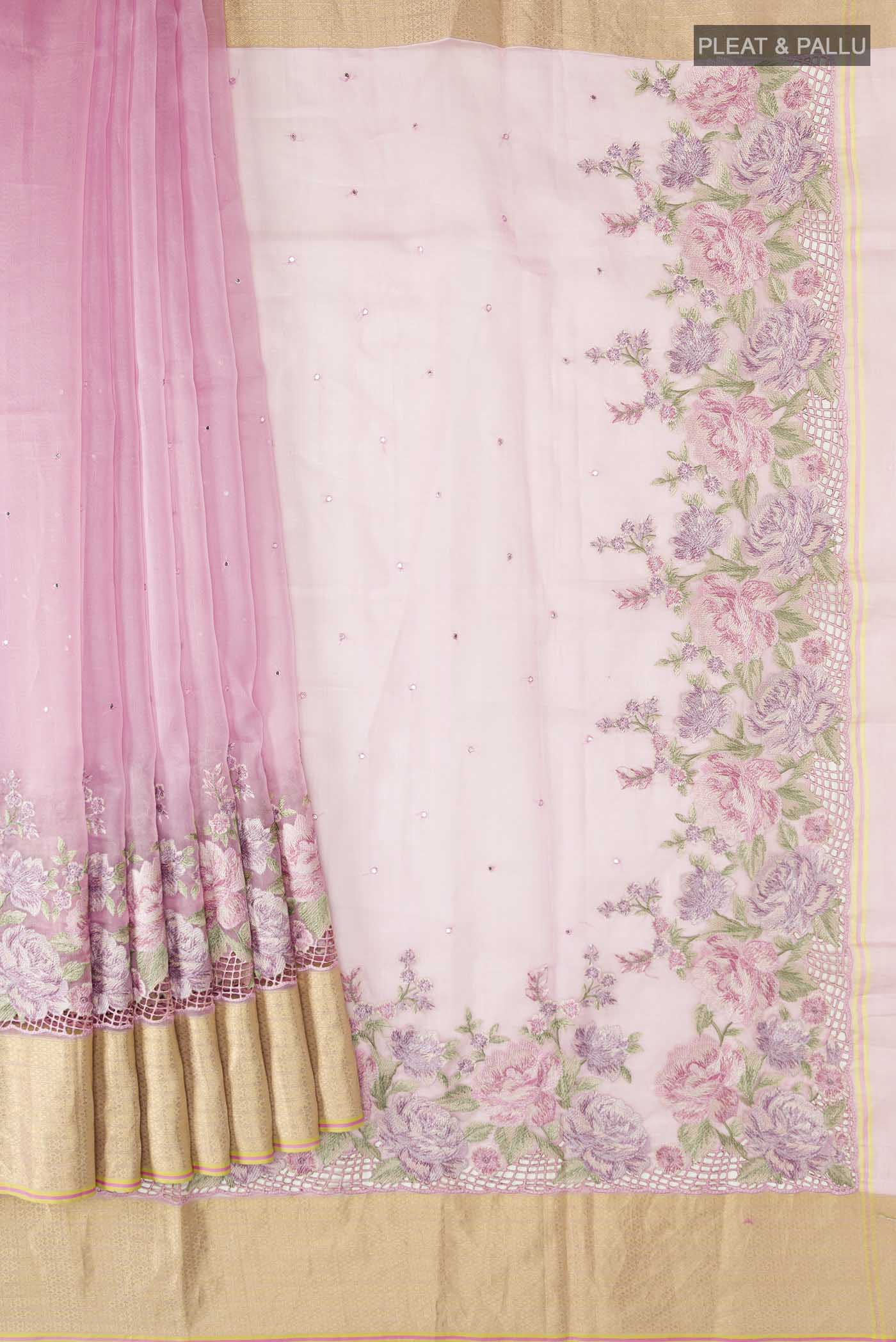 Rose pink Organza Silk Saree - Image 4