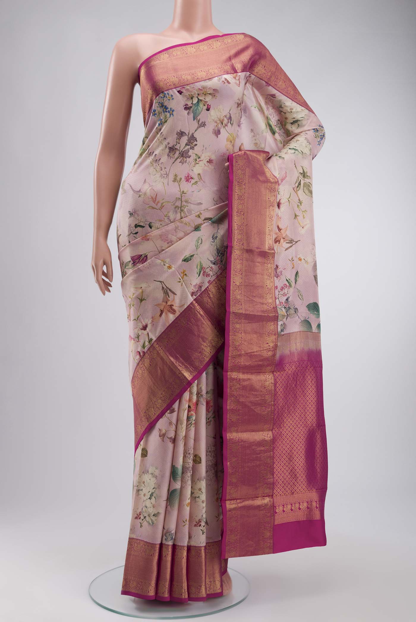 Rose pink Printed Silk Saree