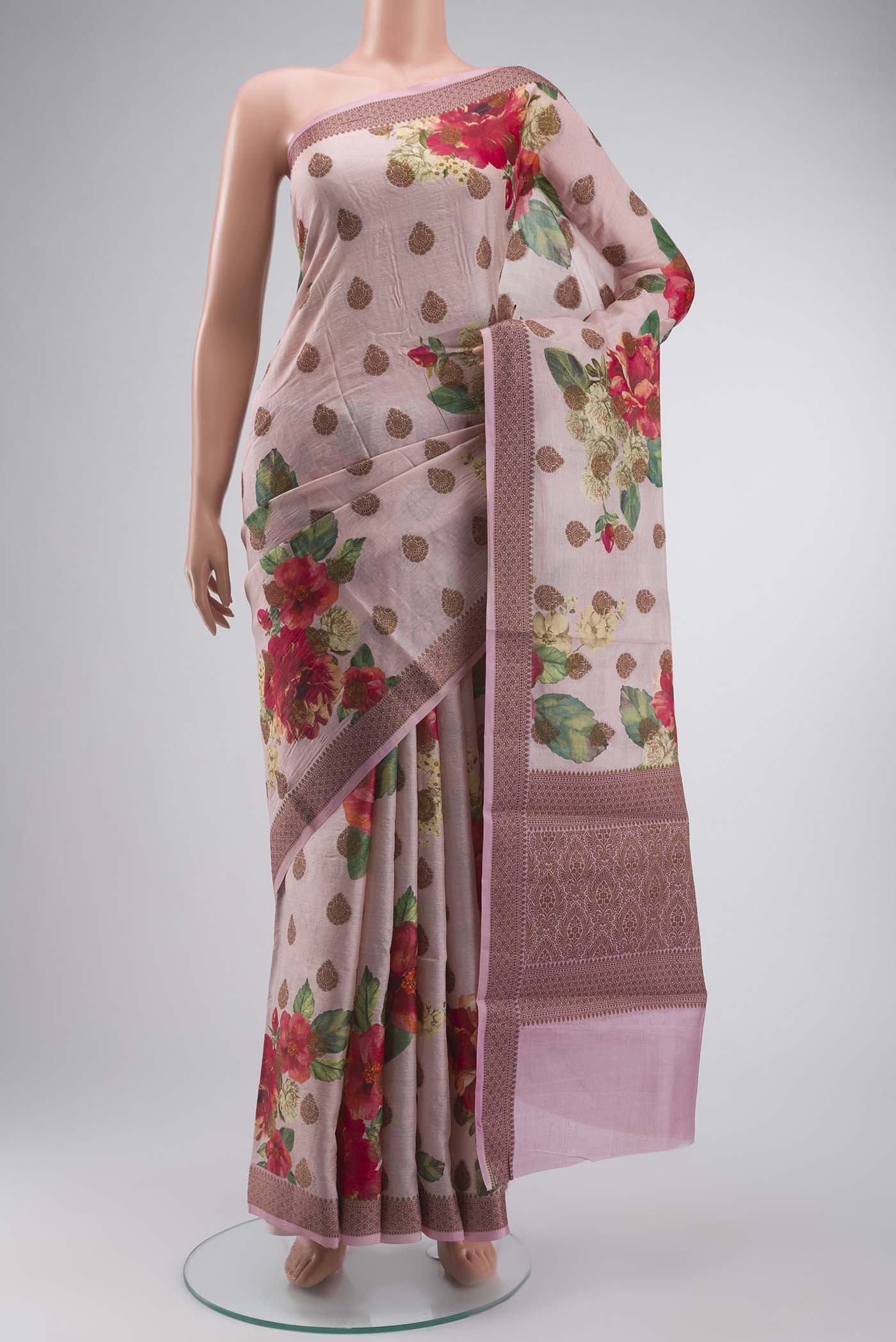 Rose pink Banarasi Tussar Silk Saree