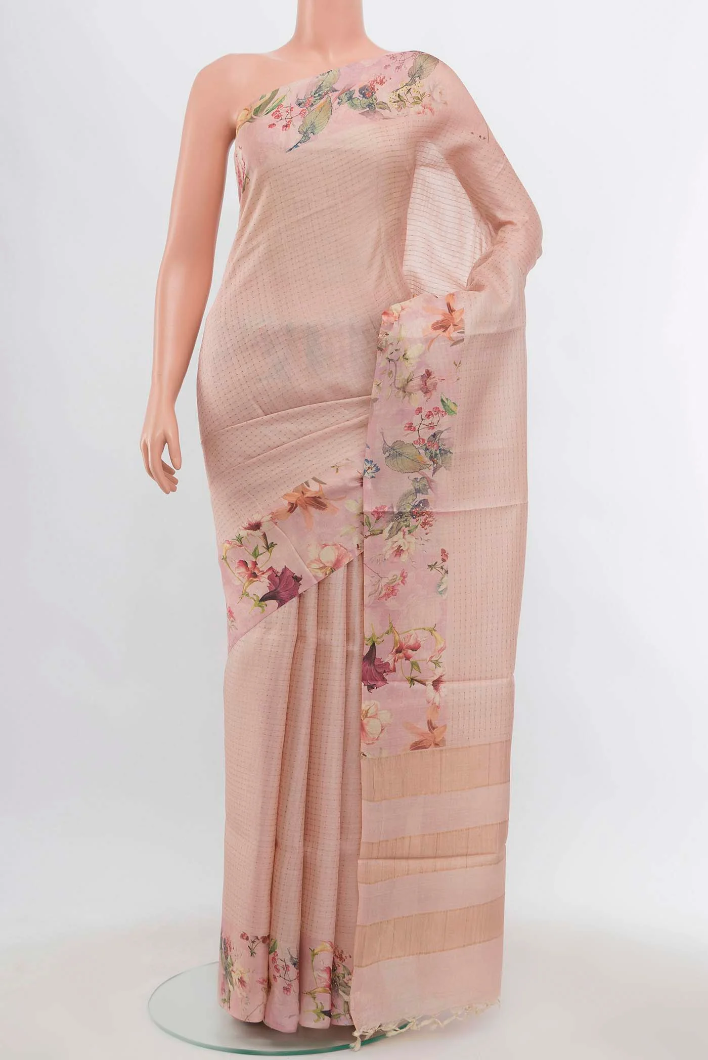 Rose pink Tussar Silk Saree