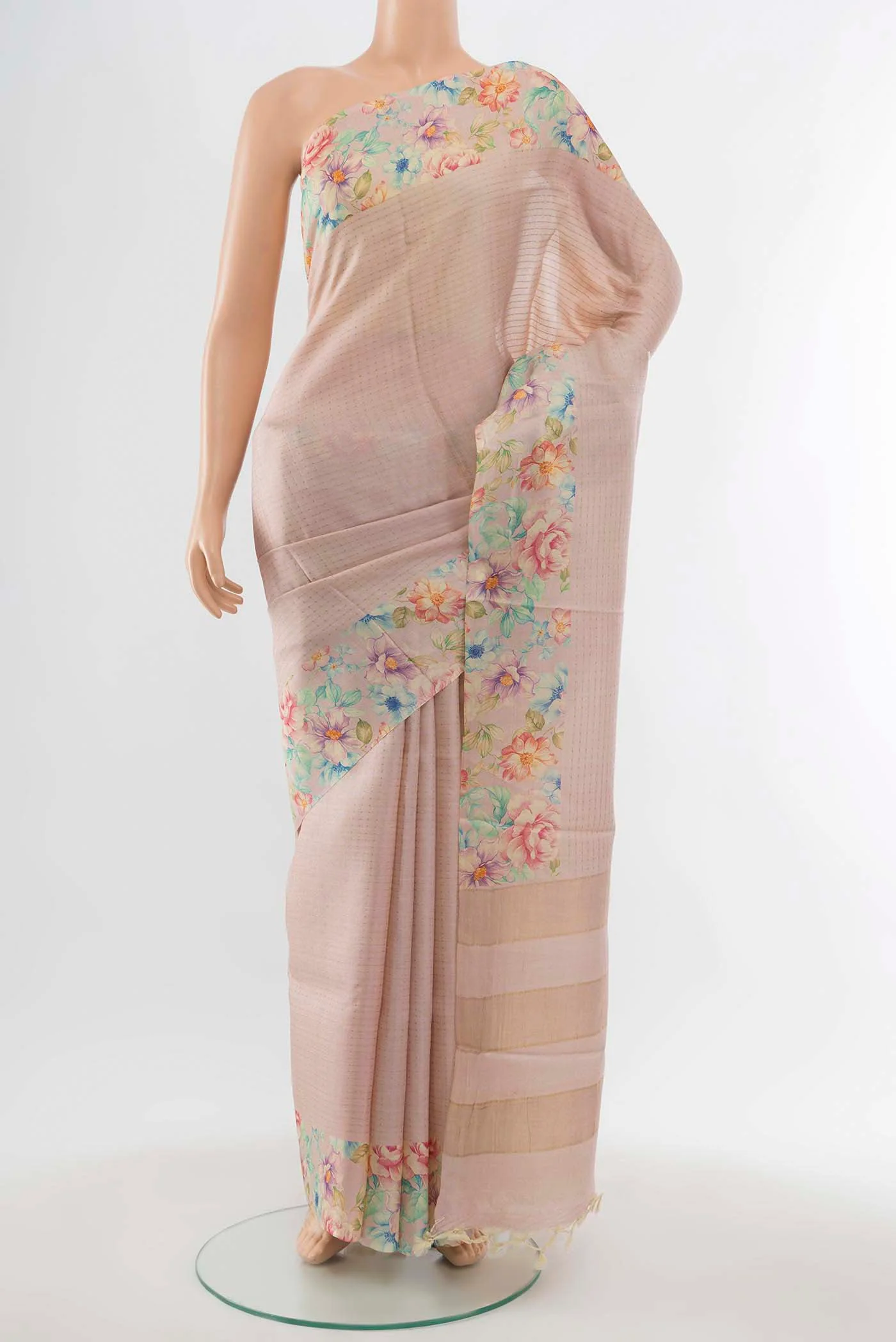 Rose pink Tussar Silk Saree