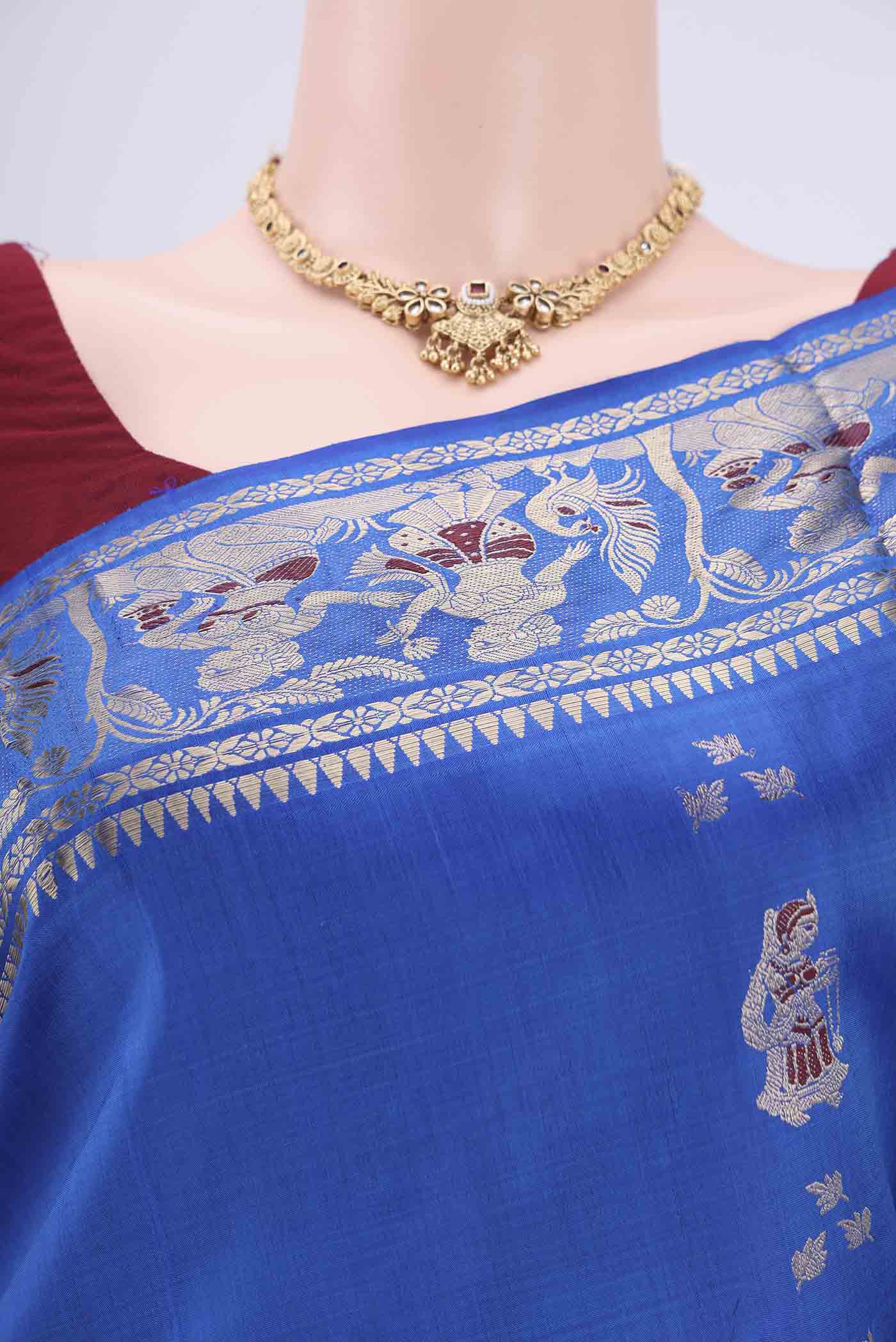 Royal Blue Baluchari Silk Saree - Image 2
