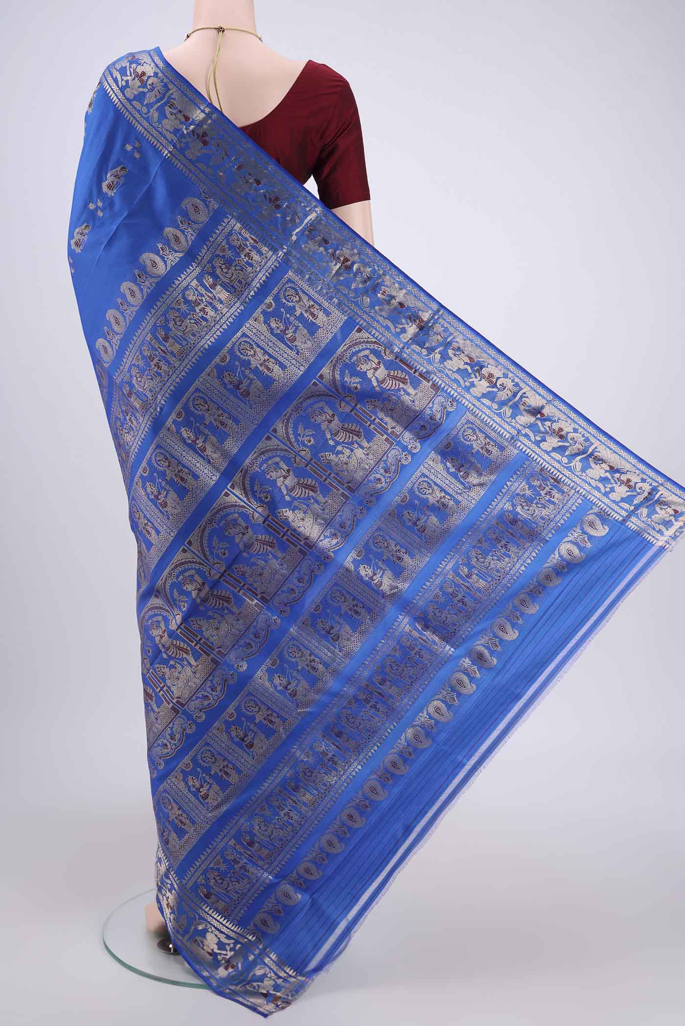 Royal Blue Baluchari Silk Saree - Image 3