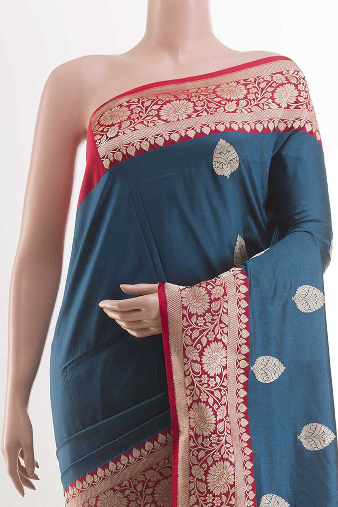 Royal Blue Banarasi Katan Silk Saree - Image 2