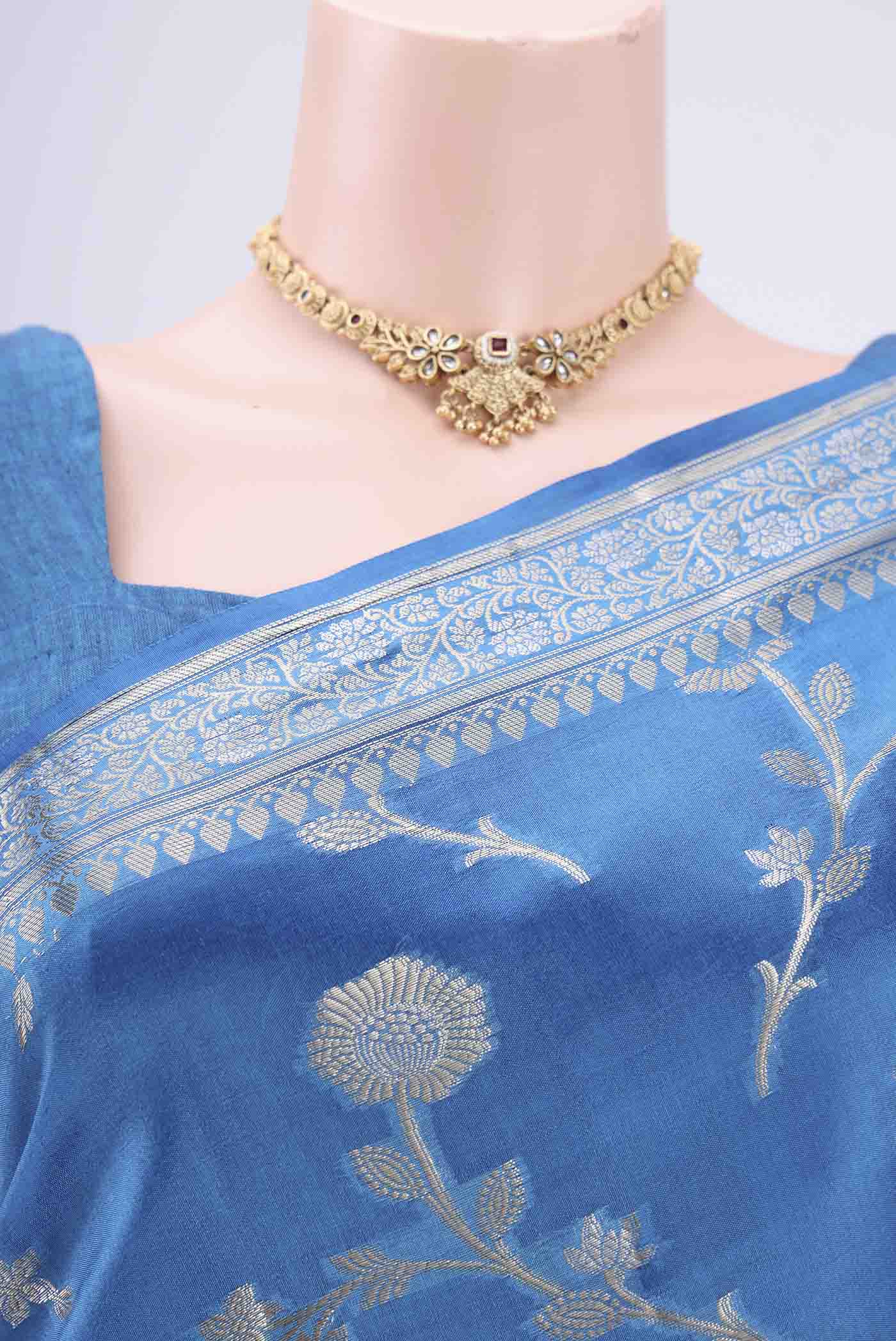 Royal Blue Banarasi Raw Silk Saree - Image 2