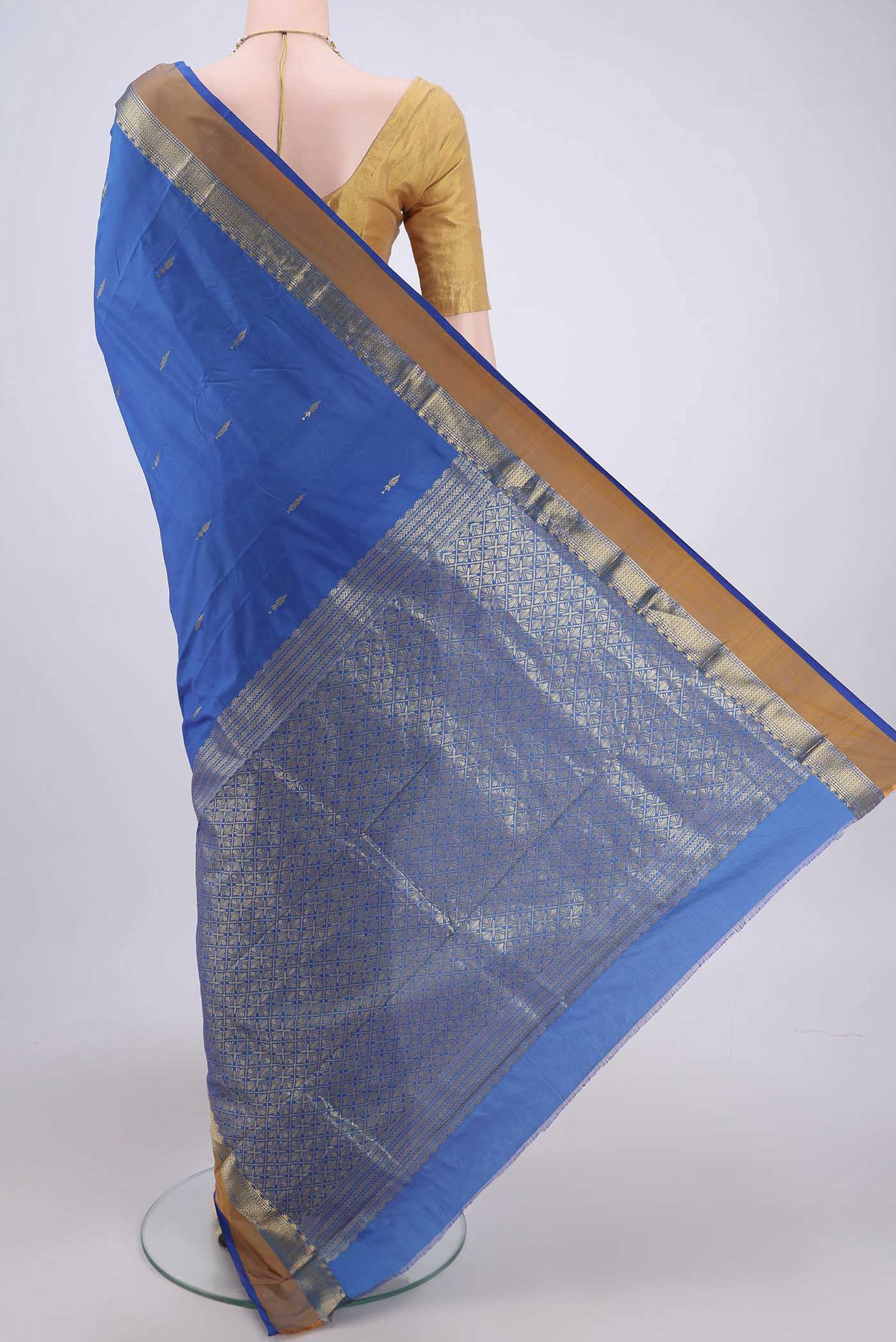 Royal Blue Blended Bangalore Silk Saree - Image 3