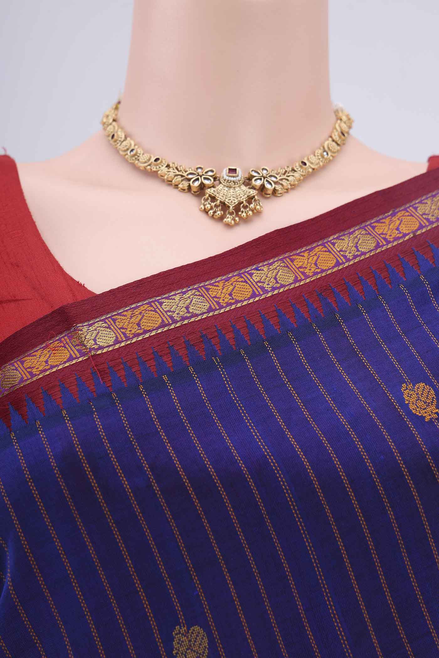 Dark Blue Coimbatore Silk Cotton Saree - Image 2