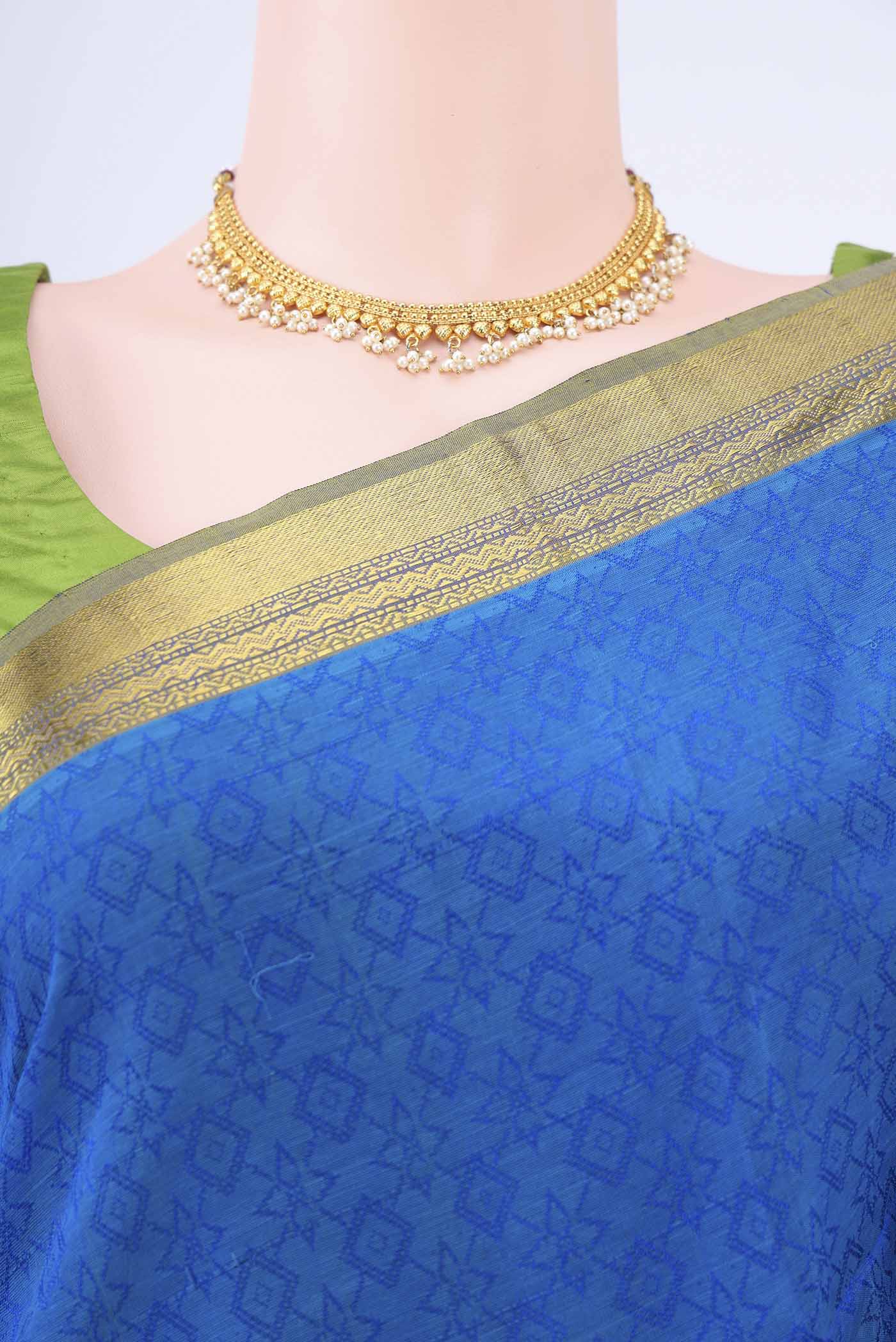 Royal Blue Coimbatore Silk Cotton Saree - Image 2