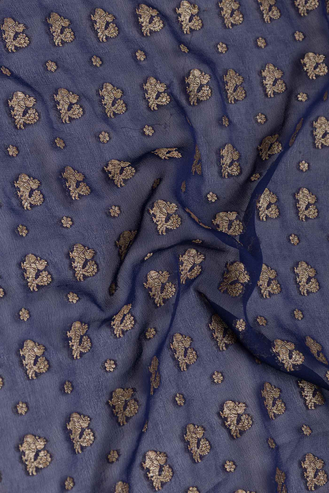 Royal Blue Dual Tone Banarasi Georgette Saree - Image 2