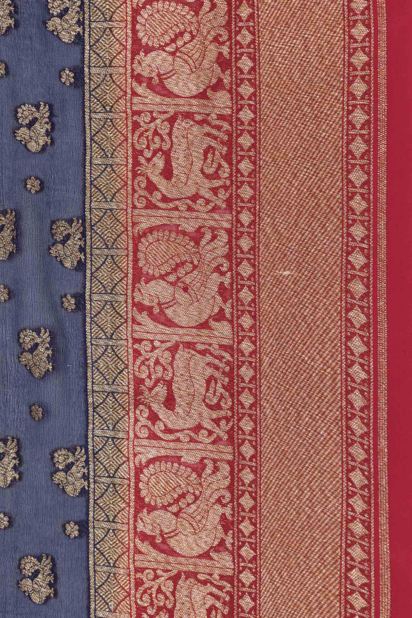 Royal Blue Dual Tone Banarasi Georgette Saree - Image 3
