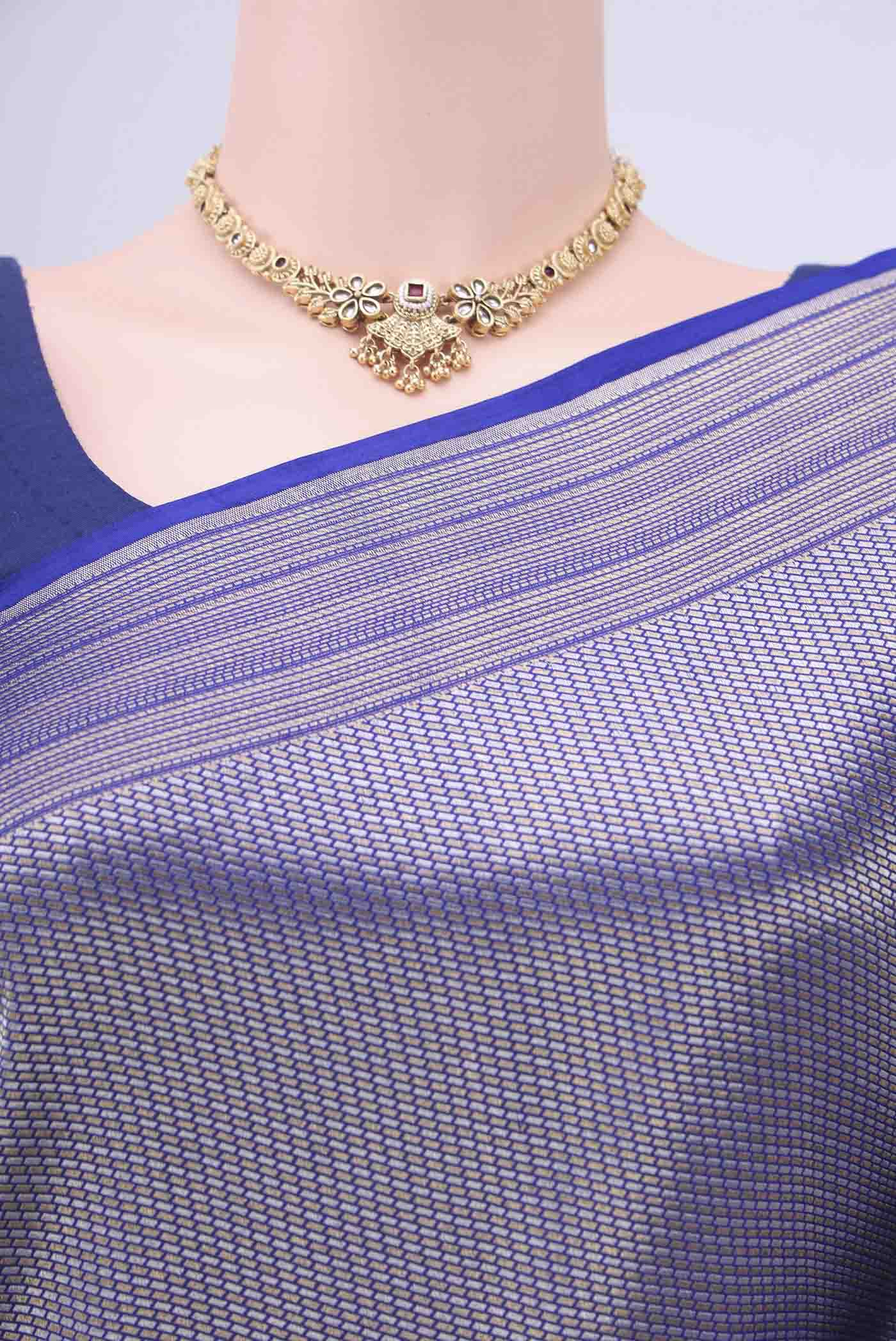 Royal Blue Dual Tone Banarasi Silk Saree - Image 2