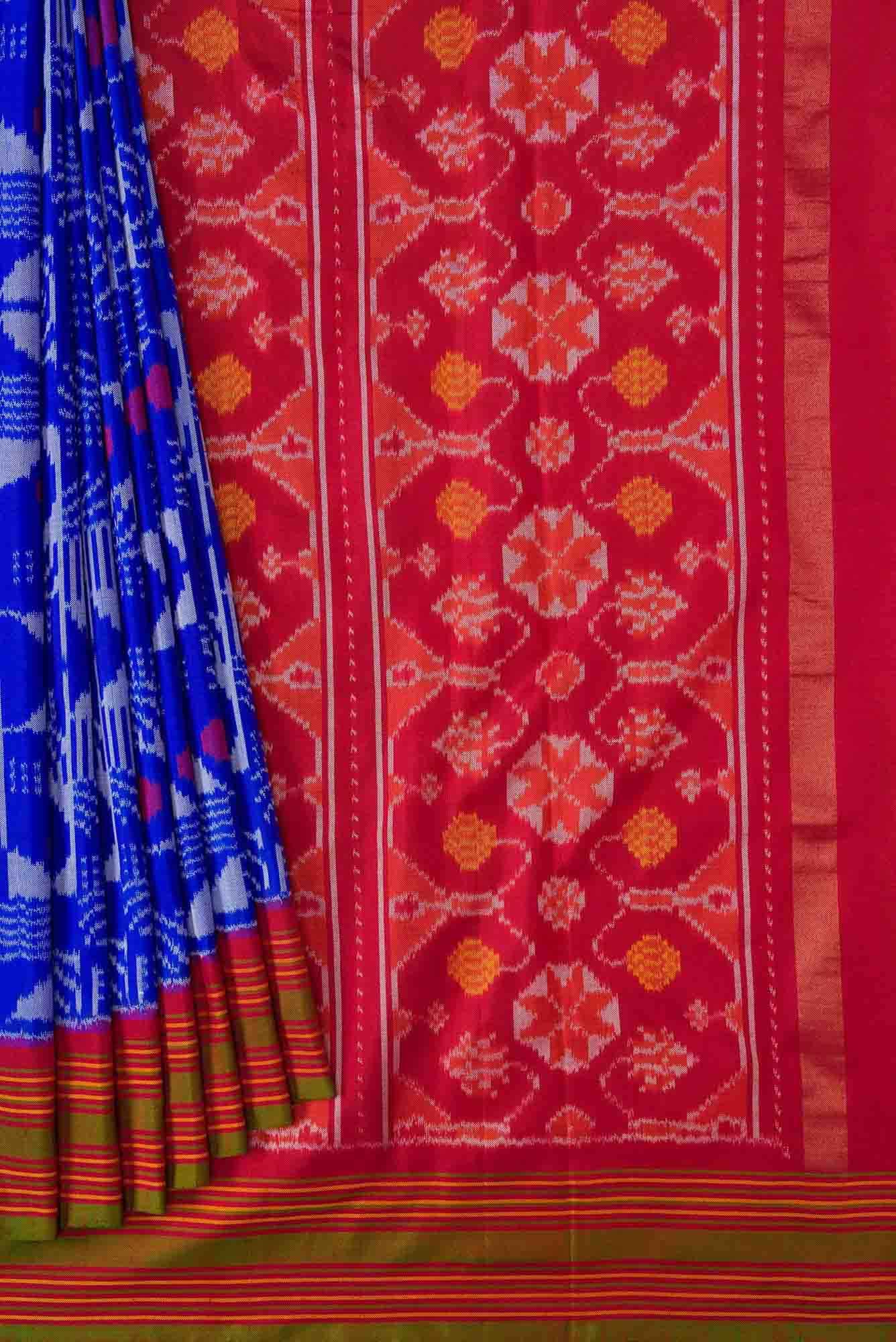 Royal Blue Dual Tone Double Ikat Saree - Image 2
