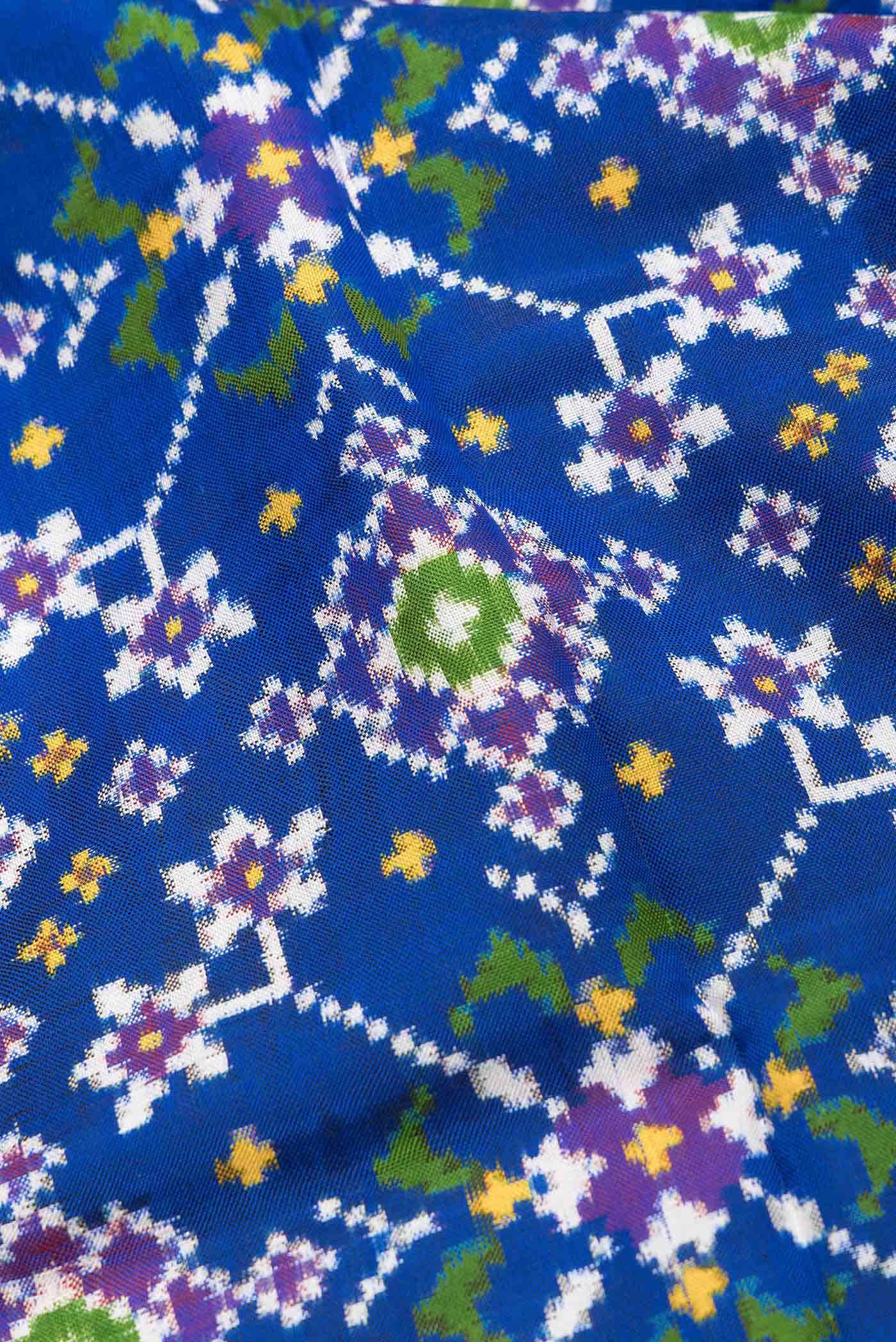 Pure Silk Pure Zari Royal Blue Dual Tone Double Ikat Saree - Image 3