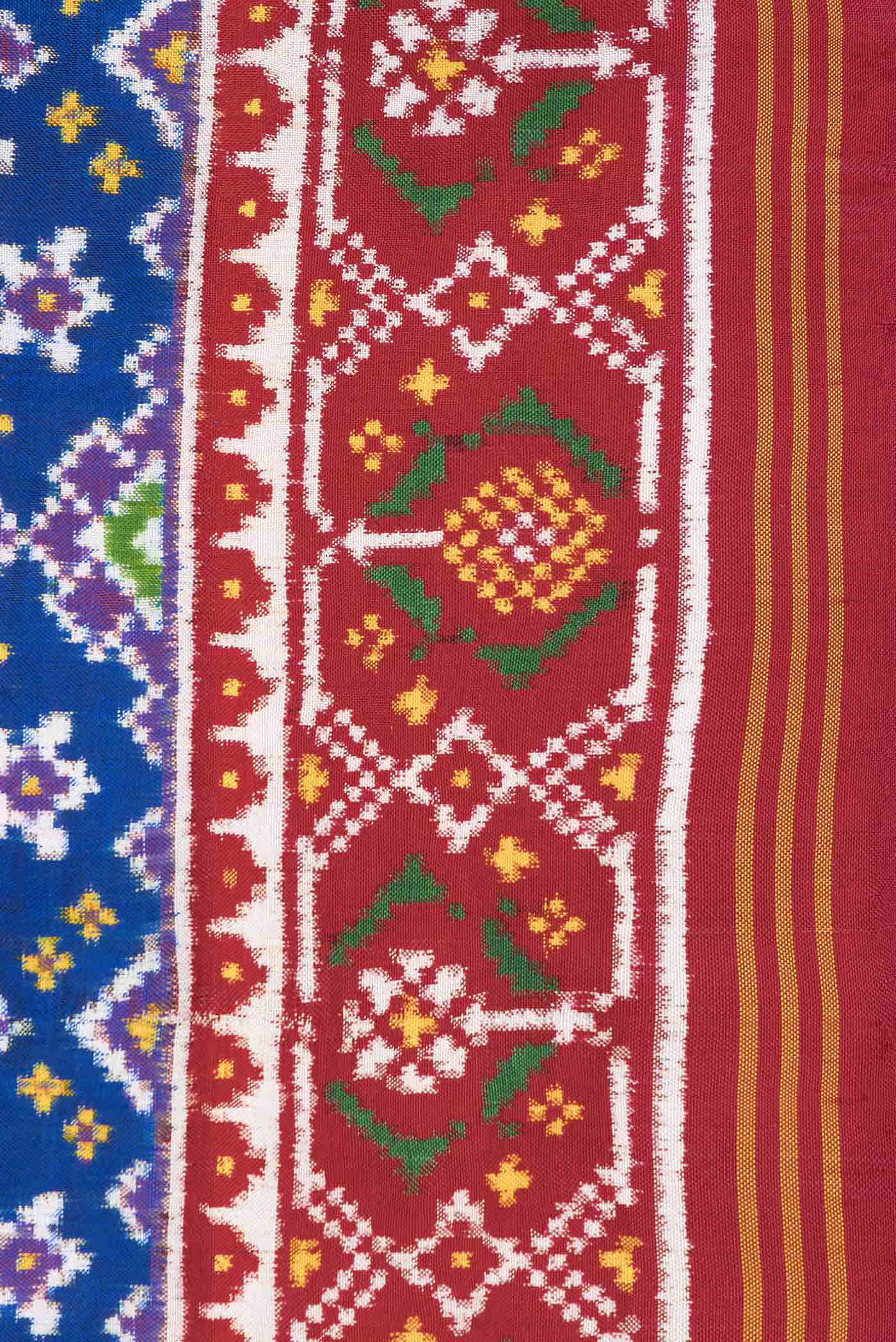 Pure Silk Pure Zari Royal Blue Dual Tone Double Ikat Saree - Image 6